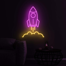 Rocket Neon Sign, Rocket LED Light, Spaceship Wall Art, Spacecraft Sign, Decor for Home, Kid's Room, Gaming Room, Shops, Rocket Hanging Art