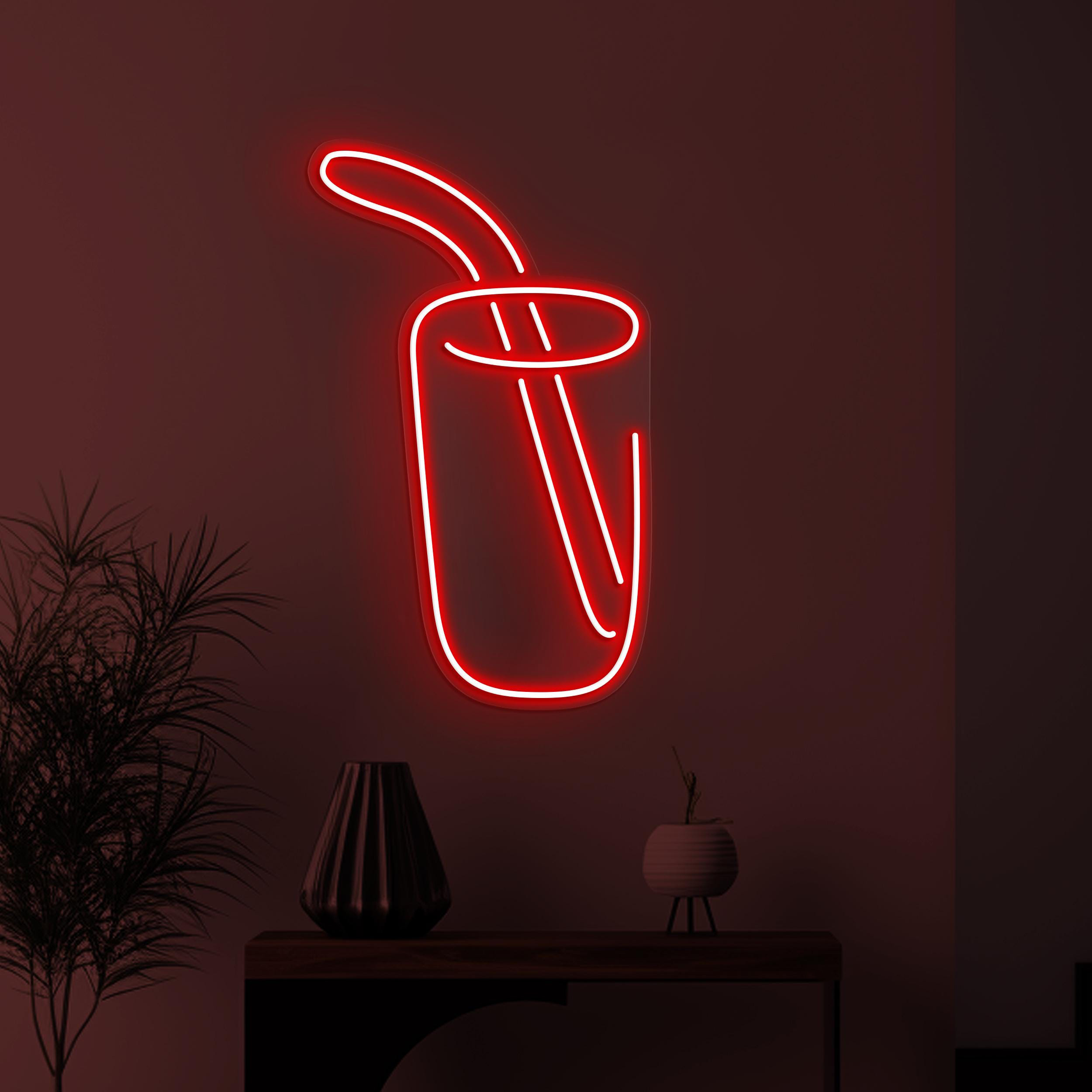 Juice Neon Sign, Drink LED Light, Drink Cup Wall Art, Cup with Straw Wall Decor, Cafe & Bar Neon Light, Juice Shop Decor, Drink Corner Sign