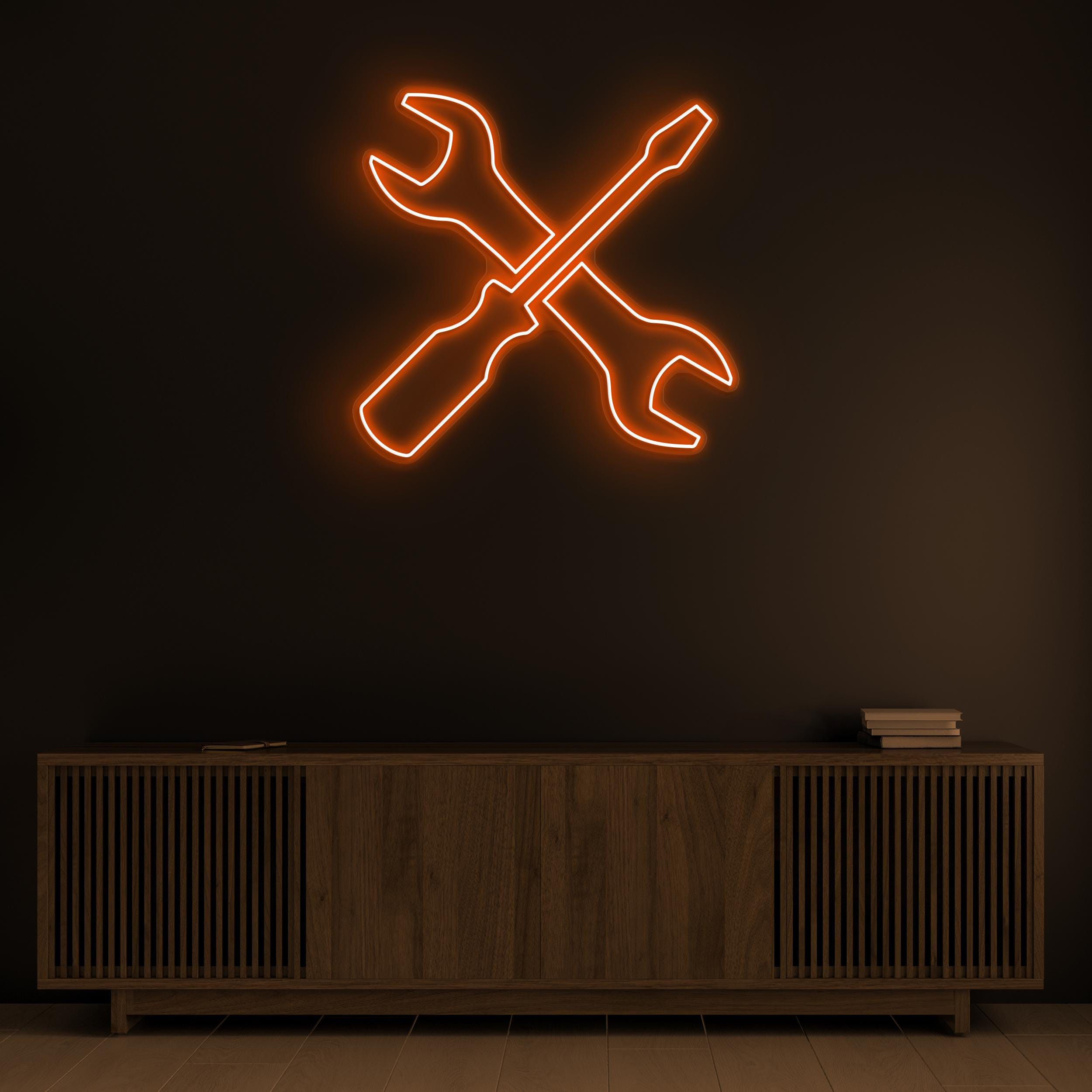 Wrench and Screwdriver Neon Sign, Tools LED Light, Garage Wall Decor, Wrench and Screwdriver Art, Mechanic Tools Light, Car Service Decor