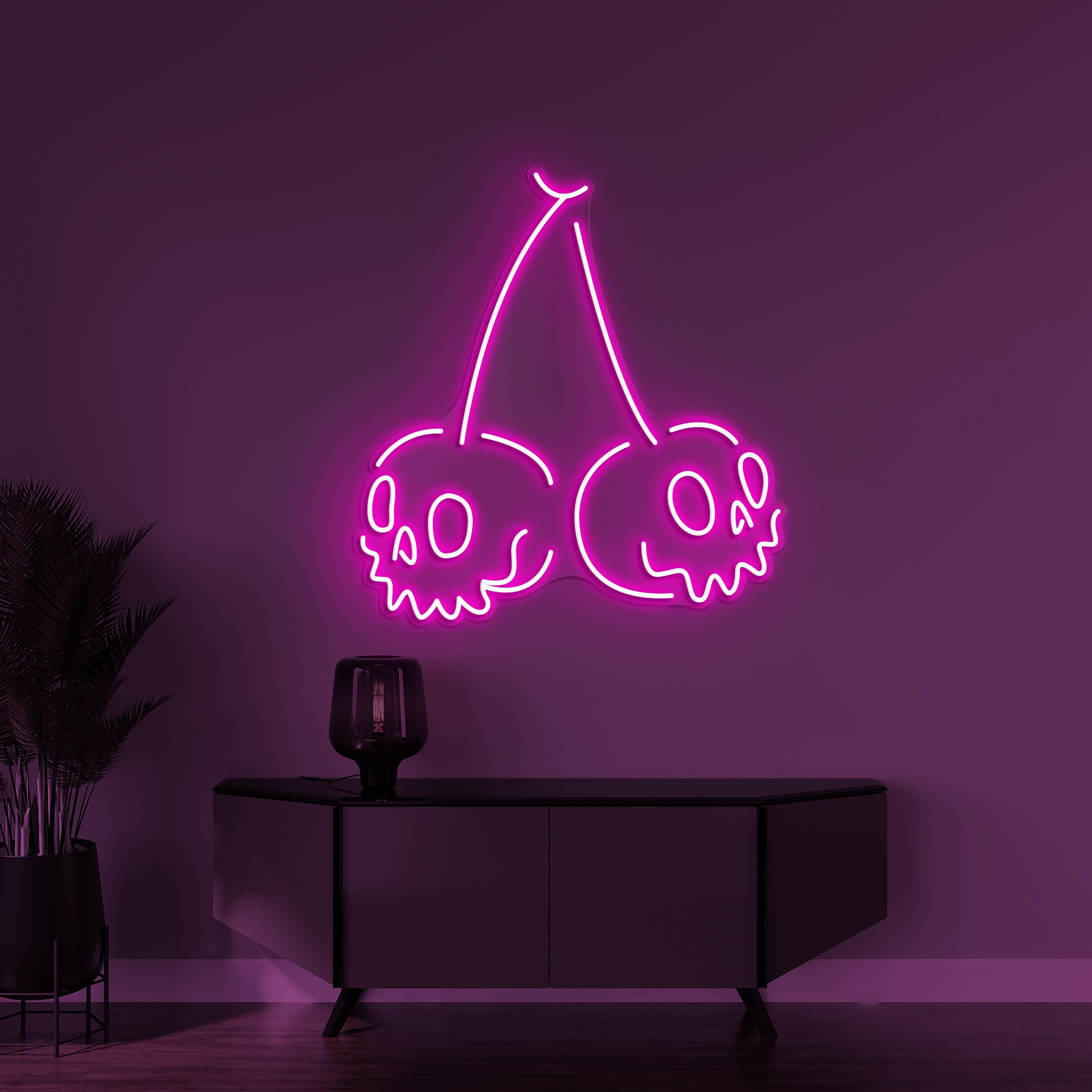 Skull Cherry Neon Sign, Skull Cherry LED Light, Skull Fruit Wall Decor, Halloween Wall Art, Personalized Neon Sign, Fruit Shop Wall Decor