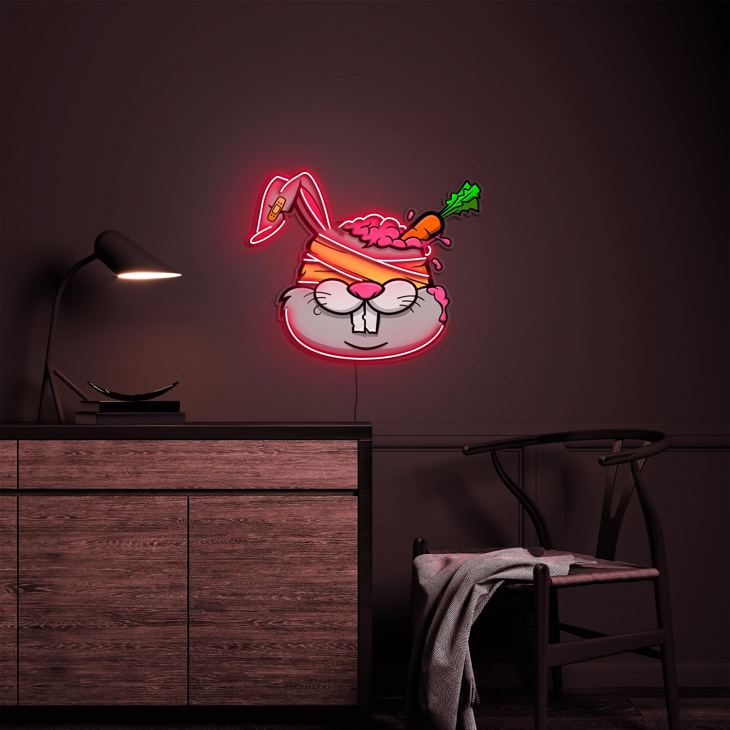 Rabbit Neon Light, Rabbit Head Neon Sign, Rabbit Led Neon Pop Art Sign, Rabbit with Carrot Hat Neon Sign, Gamr Room decor, Gift Idea