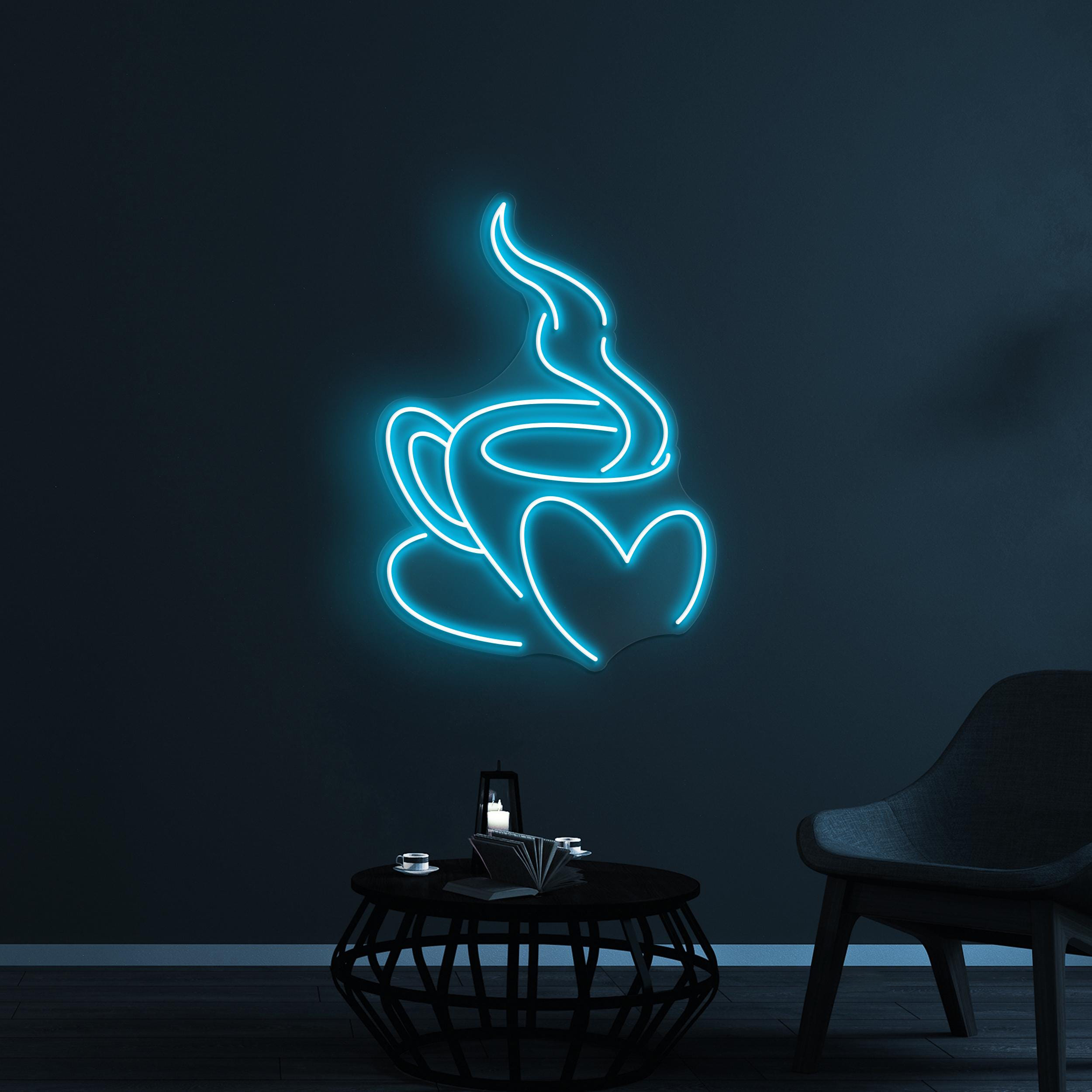 Coffee Love Neon Sign, Coffee Love LED Light, Coffee Cup With Heart Wall Decor, Heart Neon Sign, Coffee Shop Neon Light, Cafe Bar Led Sign