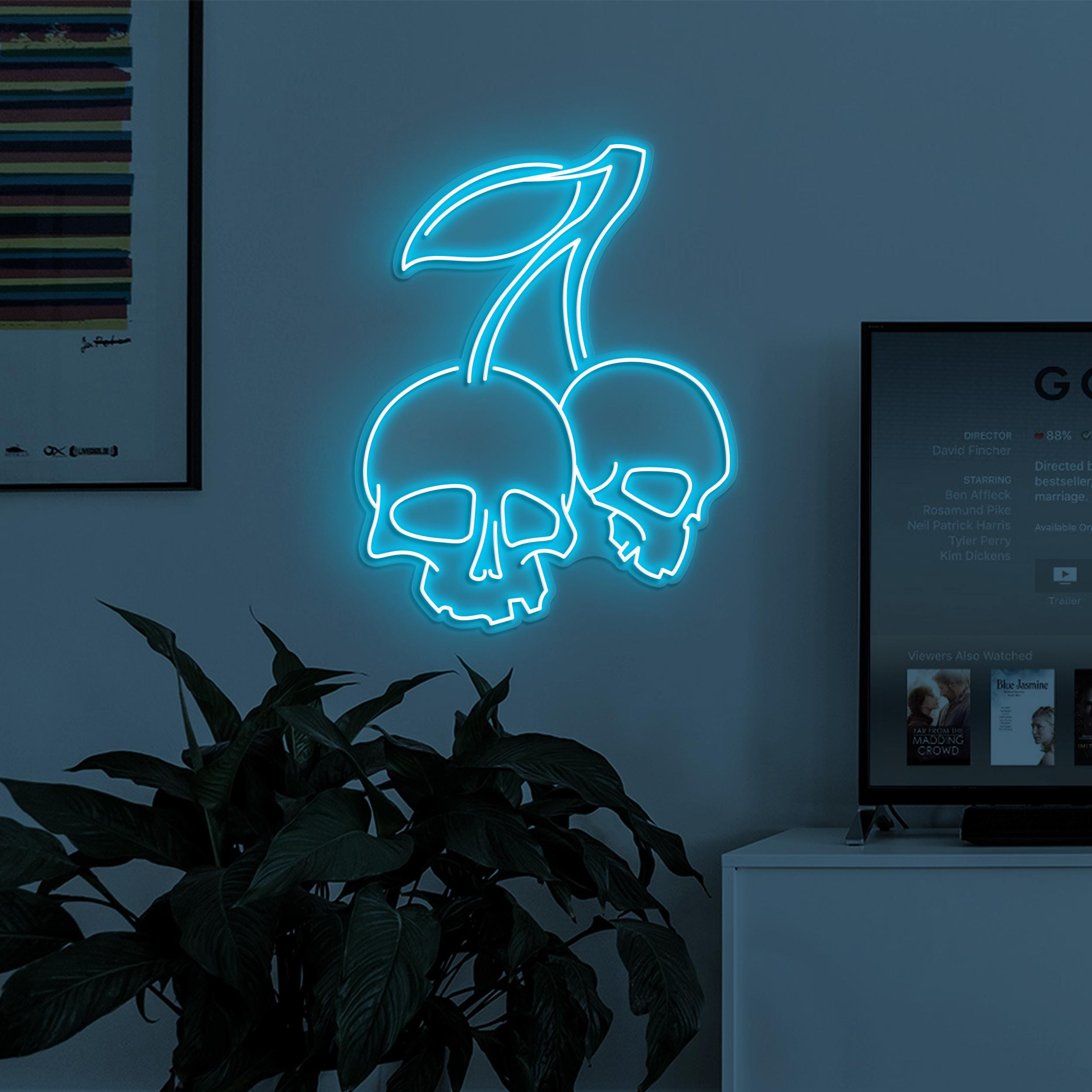 Skull Cherry Neon Sign, Skull Cherry LED Light, Cherry Wall Decor, Skeleton Head Neon Art, Party Sign, Horror House Decor, Fruit Shop decor