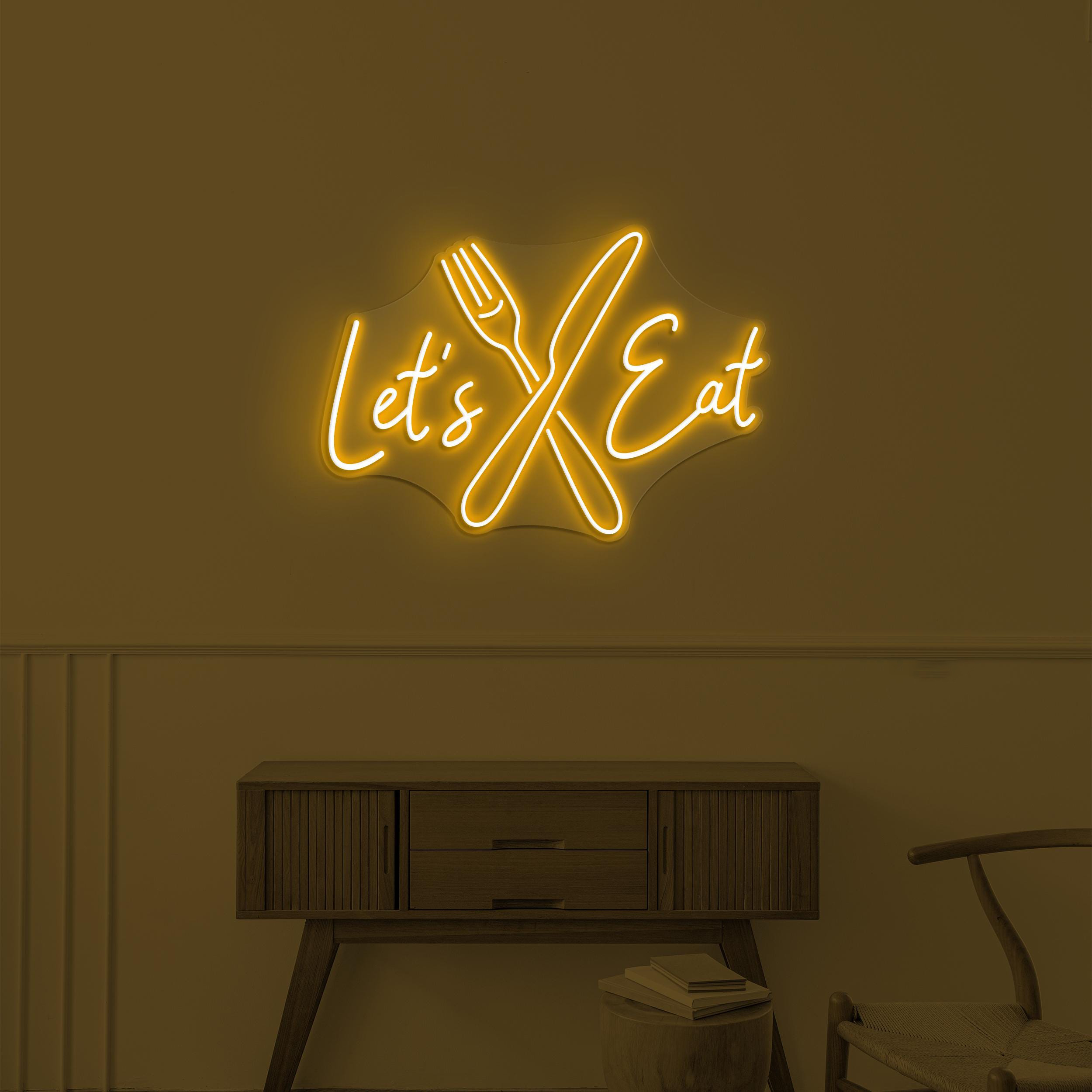 Let's Eat Neon Sign, Let's Eat LED Light, Dinning Room Decor, Knife & Fork Sign, Restaurant Wall Art, Kitchen Wall Neon Art, Cafe Neon Art