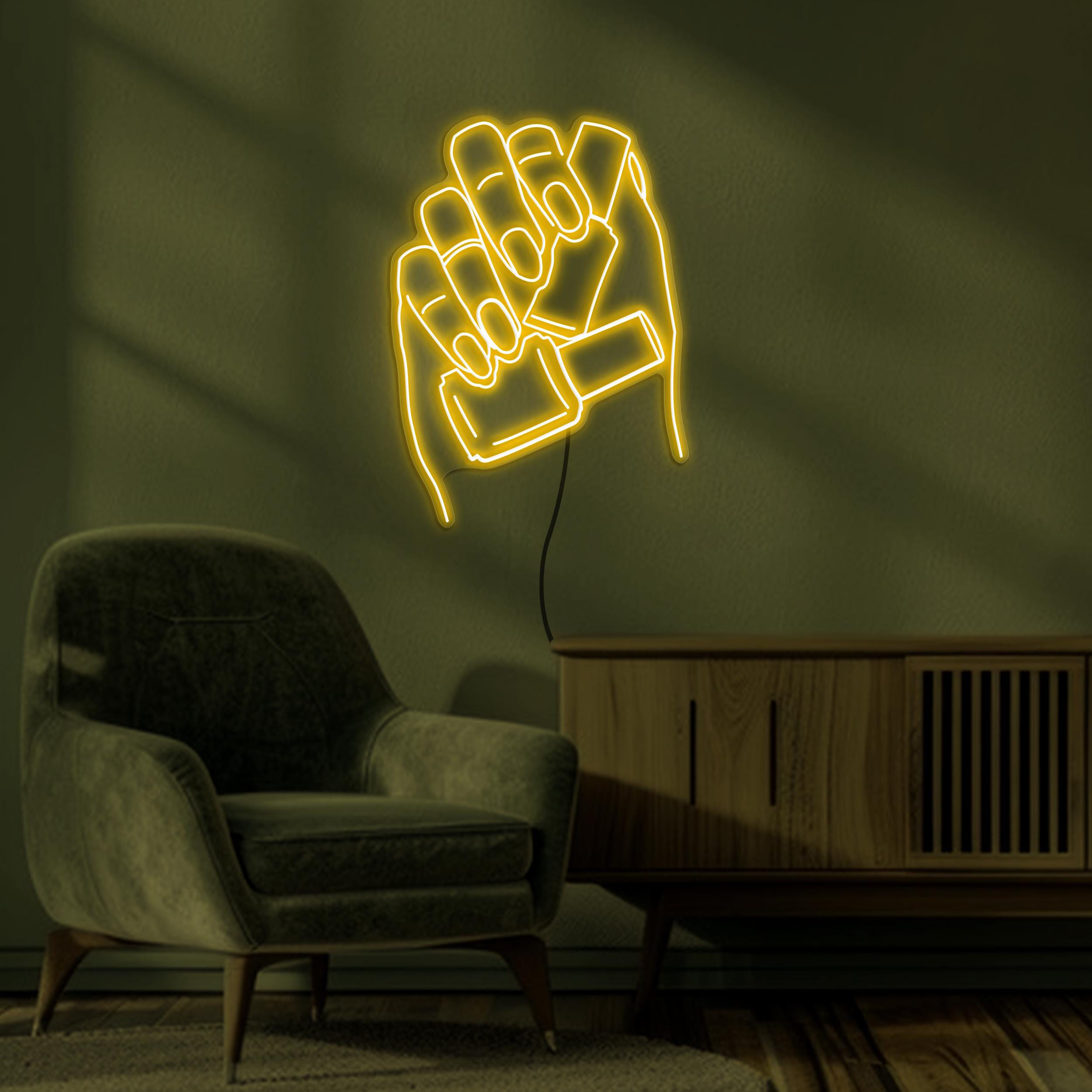 Hand Holding Nail Polish Neon Sign, Hand Holding Nail Polish LED Light, Hand & Nail Paint Wall Art, Beauty Salon Wall Art, Nail Artist Decor