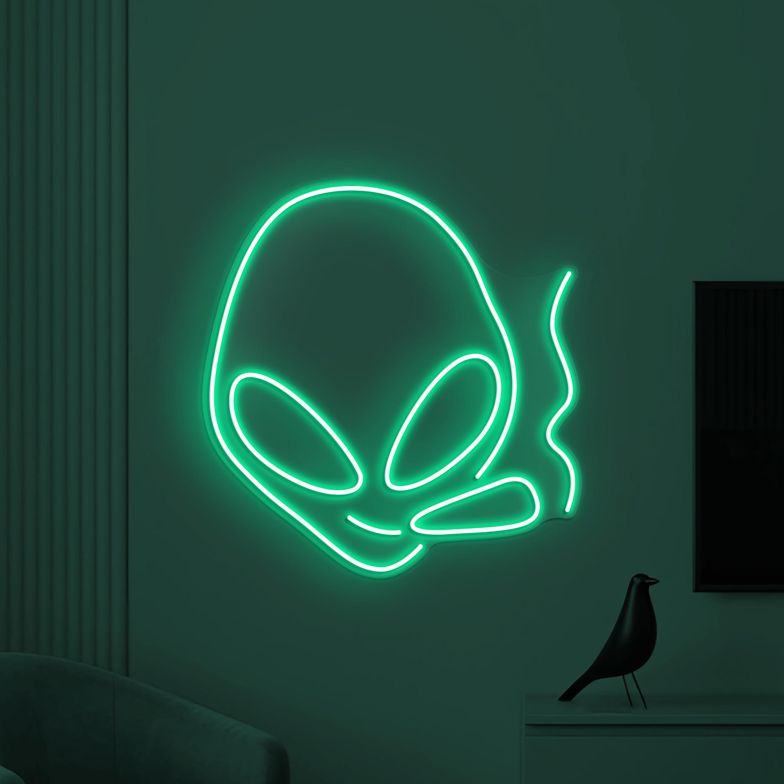 Smoking Alien Neon Sign, Smoking Alien LED Light, Alien Head Wall Decor, Alien with Cigarette Wall Art, Game Room Neon Light, Kids Room Art