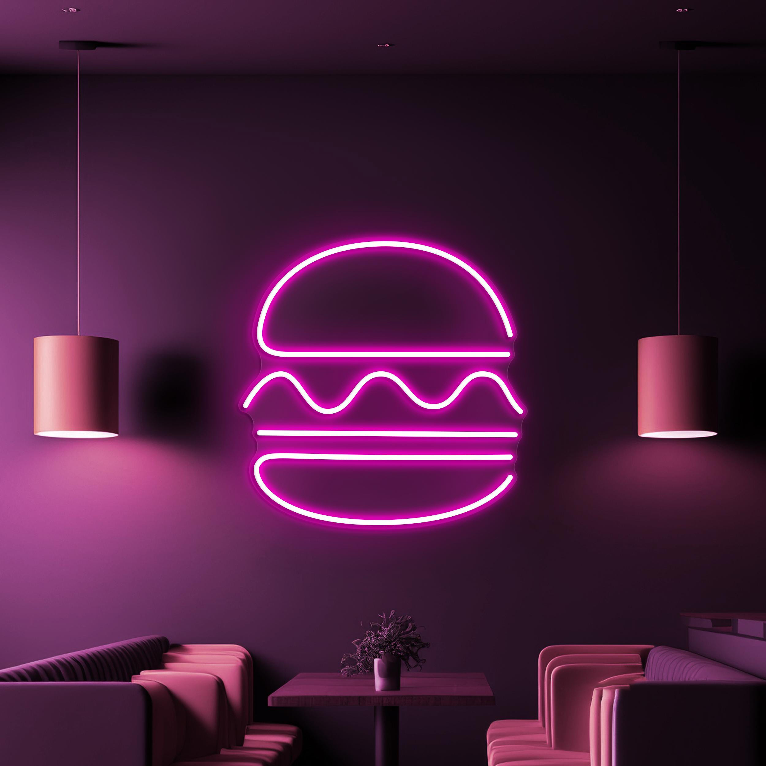 Burger Neon Sign, Burger LED Light, Fast Food Wall Decor, Kitchen Wall Art, Hamburger Neon Light, Street Food Decor, Burger Shop Neon Art