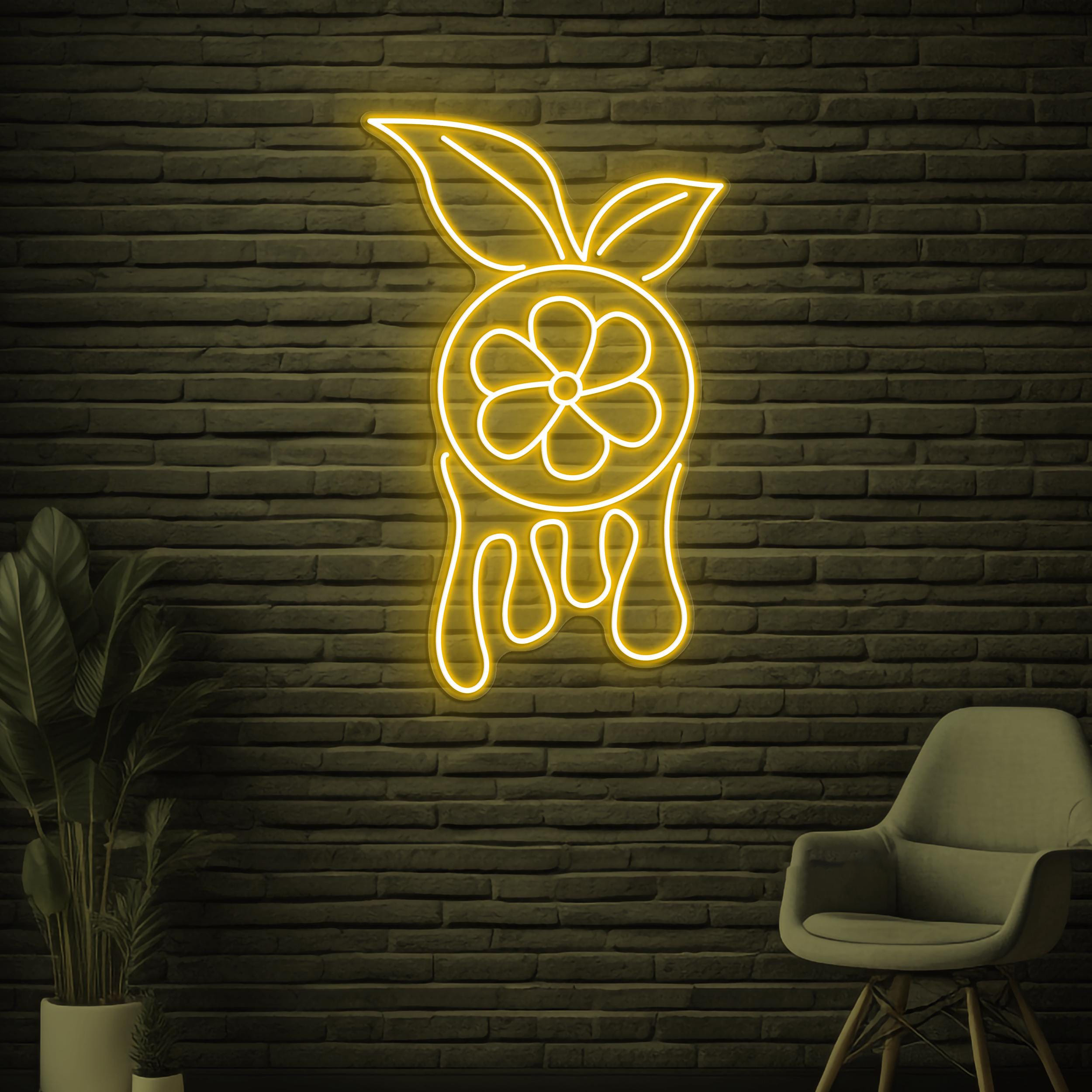 Lemon Neon Sign, Melting Lemon LED Light, Fruit Shop Wall Decor, Citrus Wall Art, Lemon Leaf Neon Sign, Lemon Juice Art, Drink Corner Decor