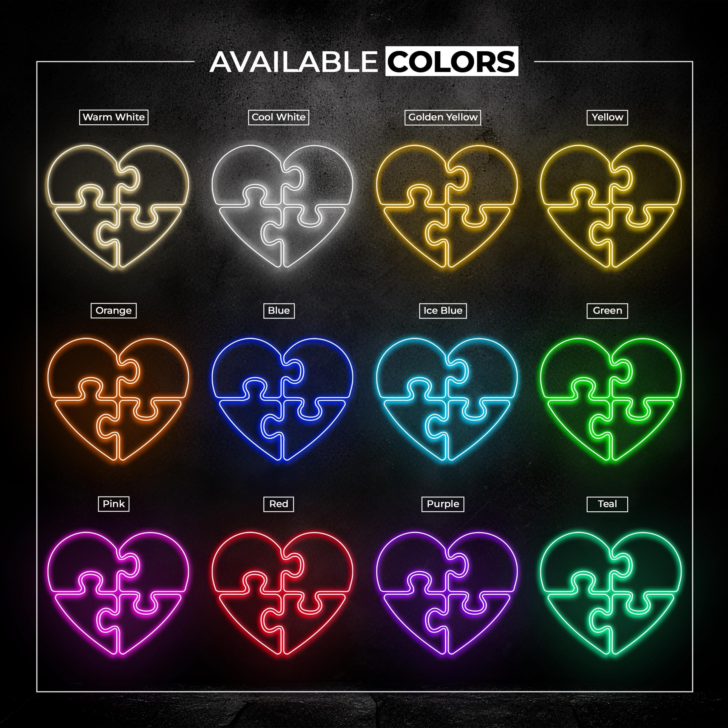 Puzzle Heart Neon Sign, Puzzle Heart LED Light, Heart Wall Decor, Game Room Wall Art, Matching Hearts LED Sign, Love Puzzle Neon Decor