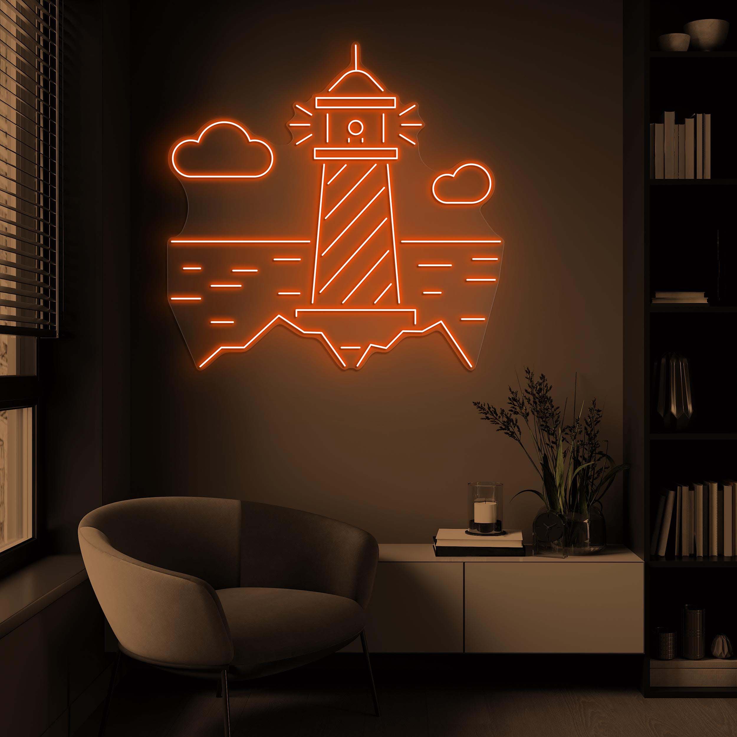 Lighthouse Neon Sign, Lighthouse LED Light, Lighthouse Wall Art, Coastal Home, Room, Cafe Party Decor, Shoreline Wall Art, Beach Cloud Decor