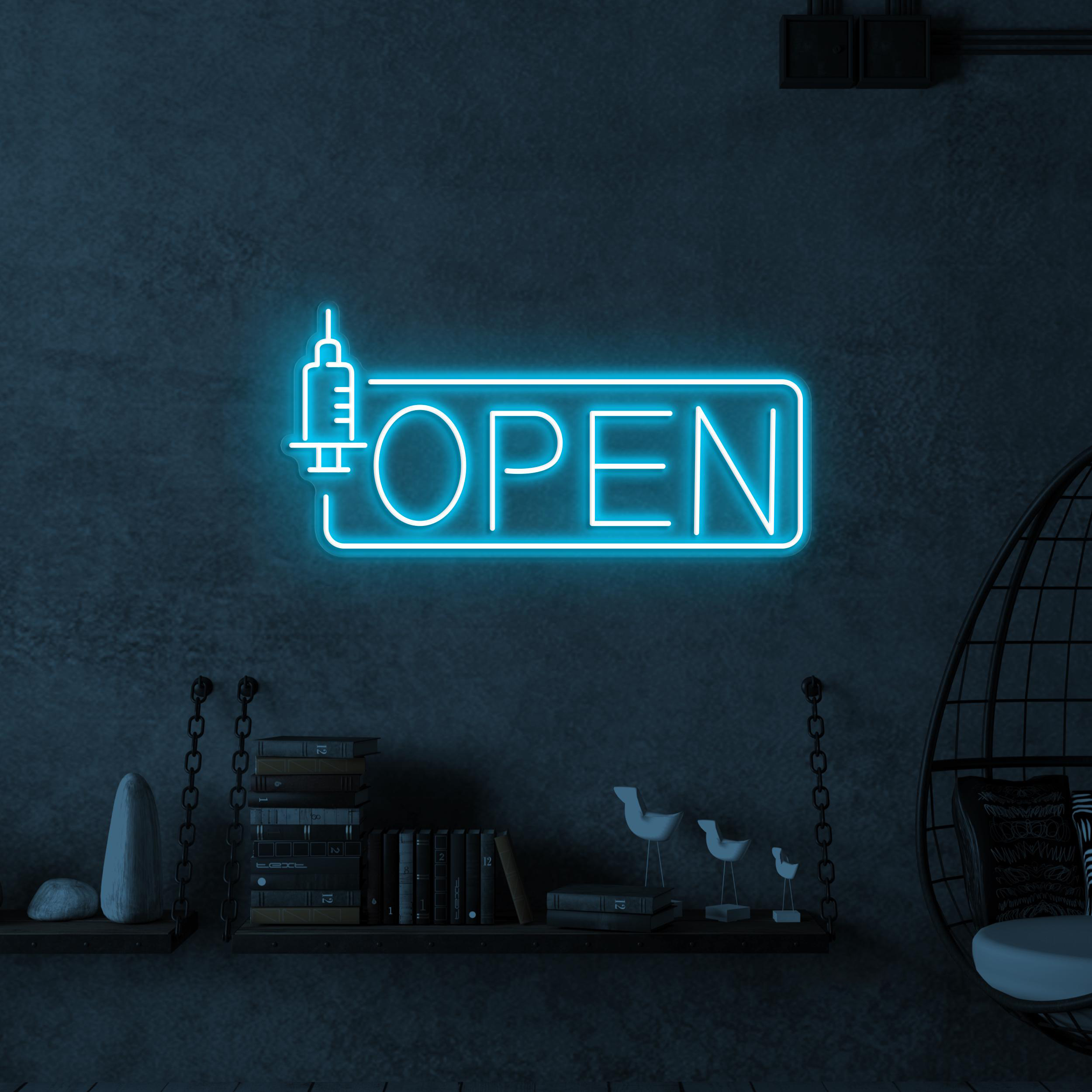 Open Neon Sign, Open LED Sign, Medical Wall Decor, Syringe Wall Art, Hospital Open Neon Light, Open Logo Led Sign, Business Logo Neon Sign
