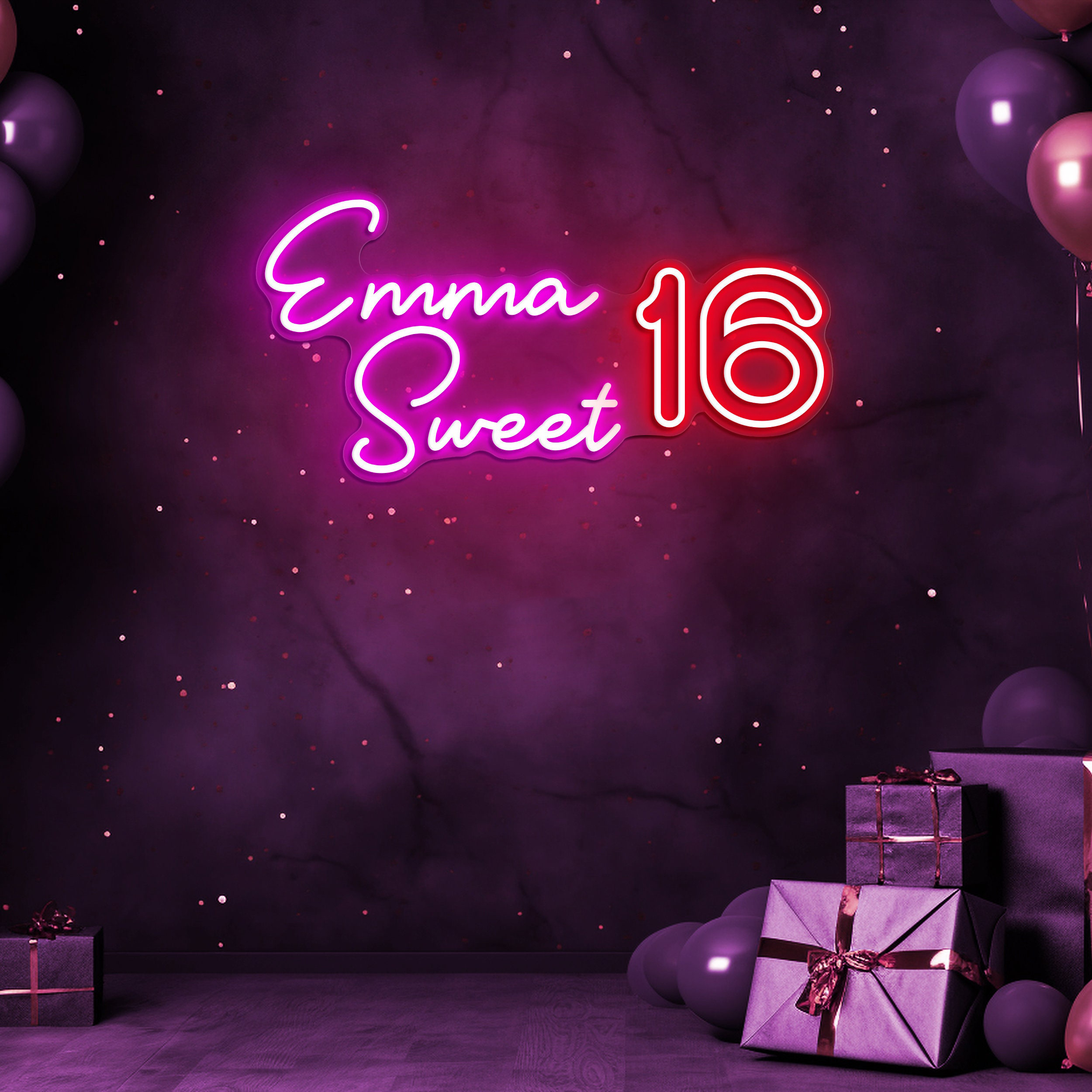 Sweet 16 Neon Sign, Glowing LED Light Decoration for 16th Birthday Party, Customizable Neon Art, Sweet Sixteen Decor, Custom Neon Sign, Gift