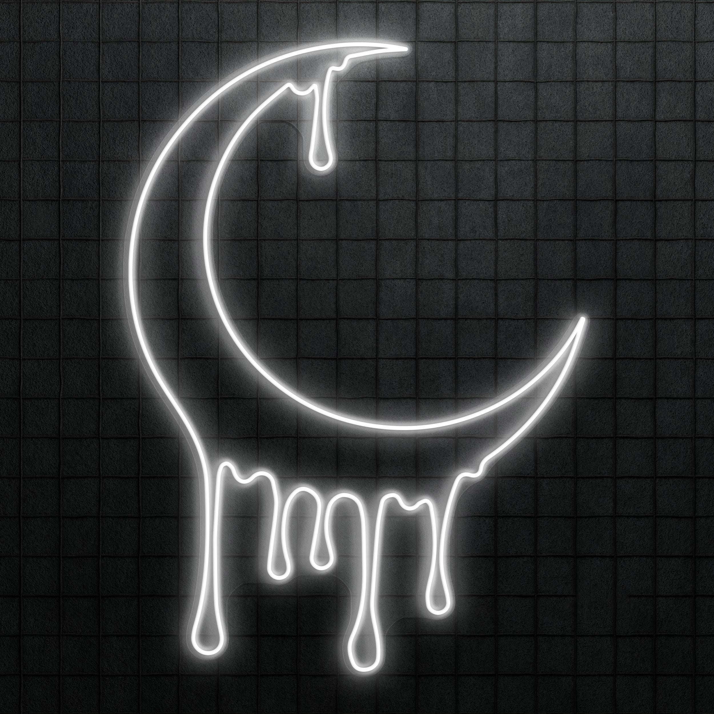 Melting Moon Neon Sign, Melting Moon LED Light, Crescent Moon Wall Art, Dripping Moon Wall Decor, Kids Room Neon Light, Home Neon Decor