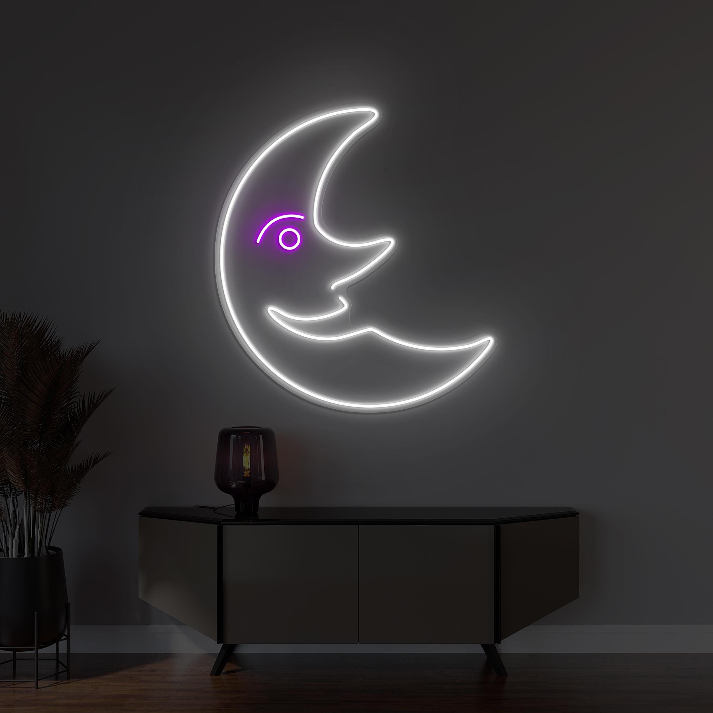 Moon Neon Sign, Moon Smile LED Light, Smiley Moon Face Wall Decor, Home Wall Art, Nursery Room Decor, Cute Moon Night Light, Night Sky Art
