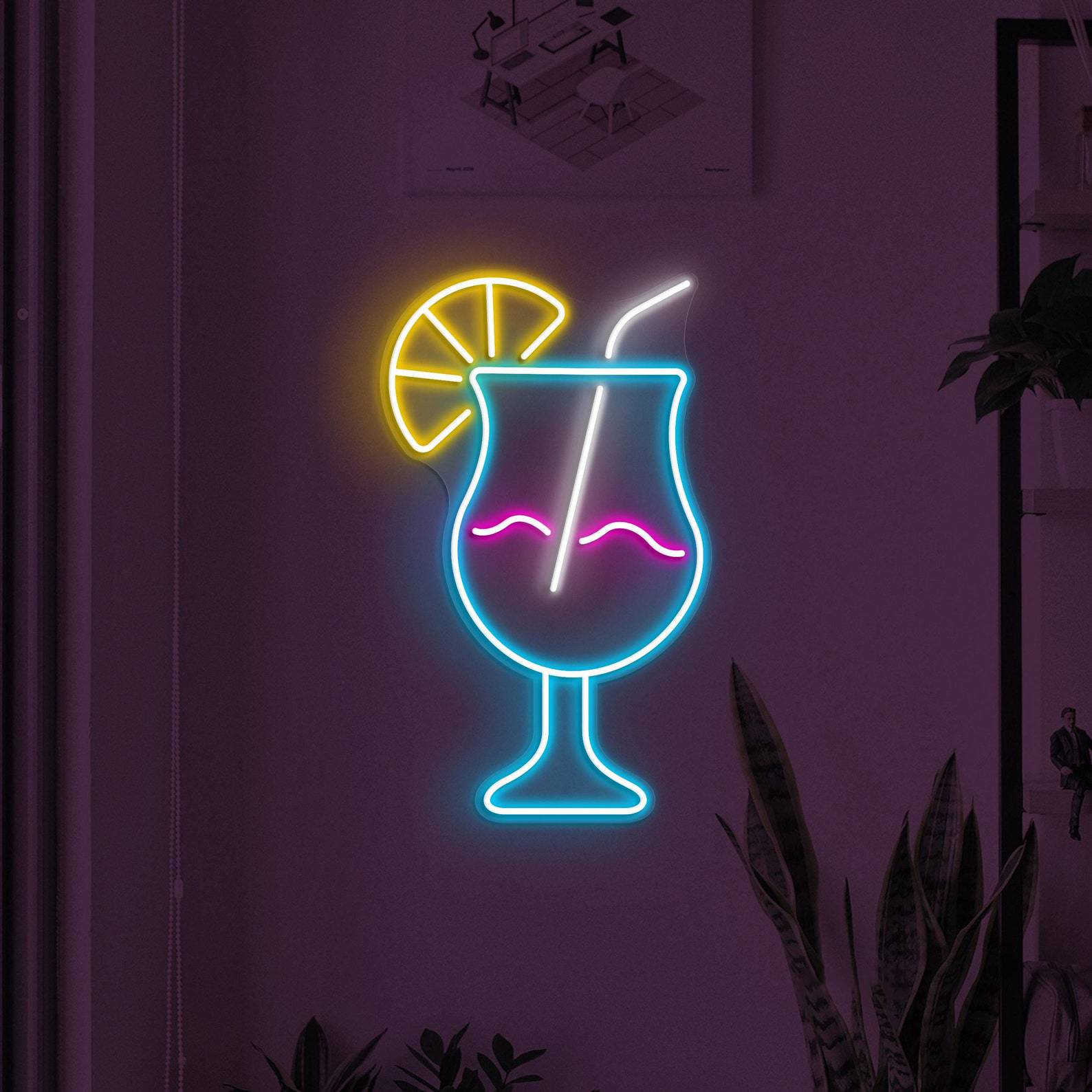 Cocktail Neon Sign, Cocktail Drink LED Light, Bar Wall Decor, Drink Corner Wall Art, Party Neon Decor, Martini Cocktail Sign, Drink Lime Art