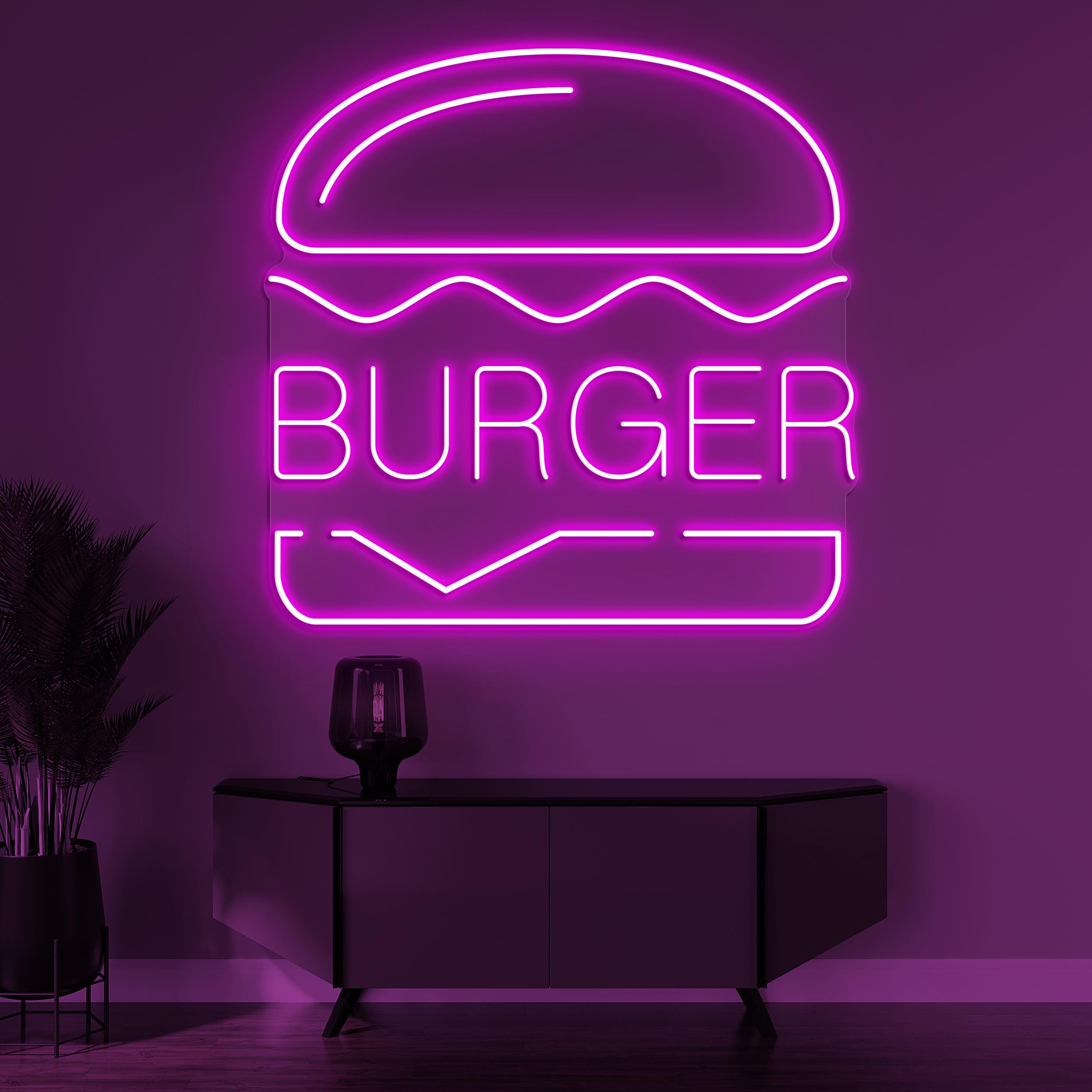 Burger Neon Sign, Burger LED Light, Hamburger Wall Decor, Restaurant Wall Art, Fast Food Neon Light, Burger Shop Neon Art, Street Food Decor