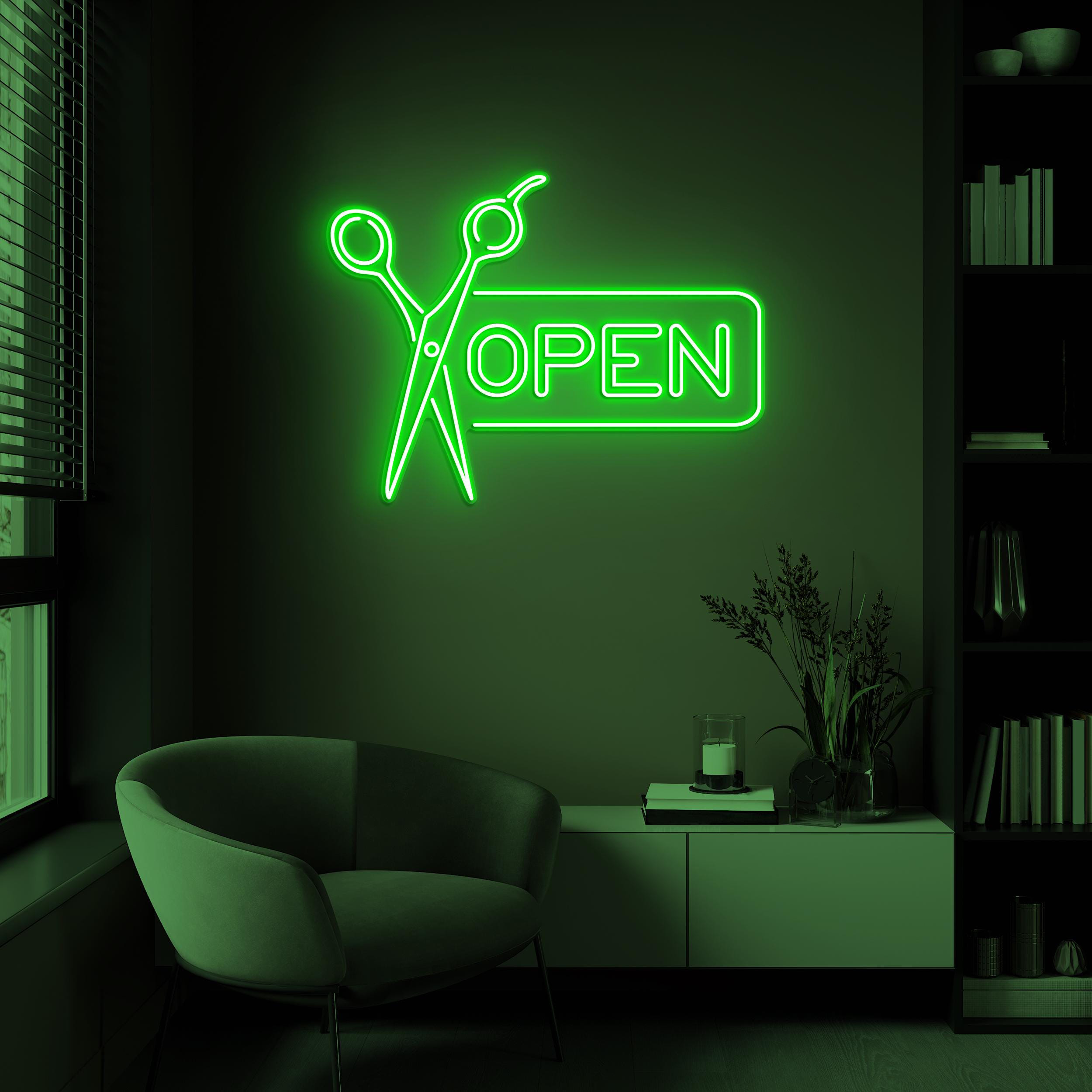 Open Neon Sign, Open Scissors LED Light, Scissors LED Sign, Neon Art, Hair Salon Open Wall Art, Barber Shop Decor, Beauty Salon Door Sign