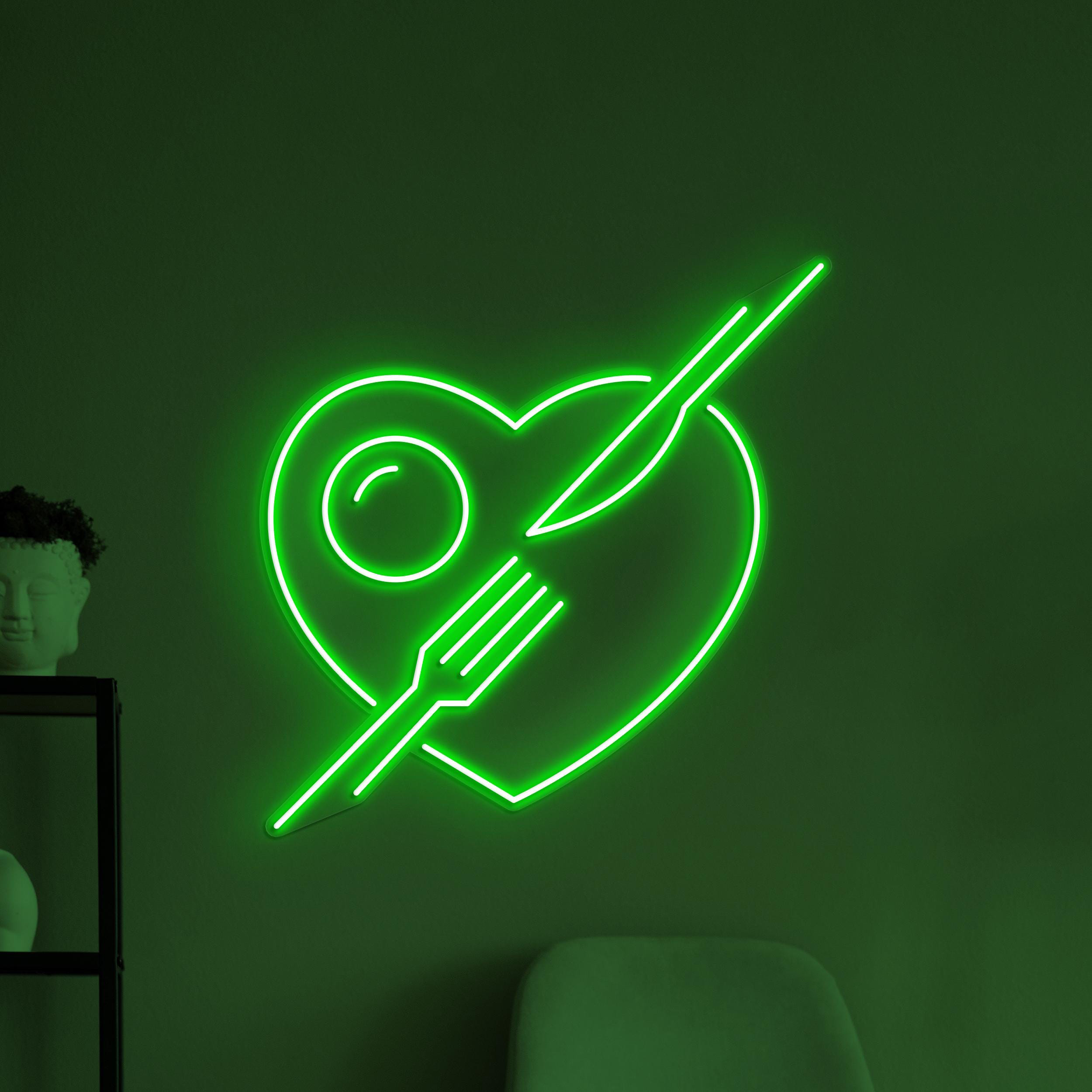 Heart Neon Sign, Heart With Fork & Knife LED Light, Love Food Wall Decor, Restaurants Wall Art, Foodie Love Neon Sign, Bar Cafe Wall Light