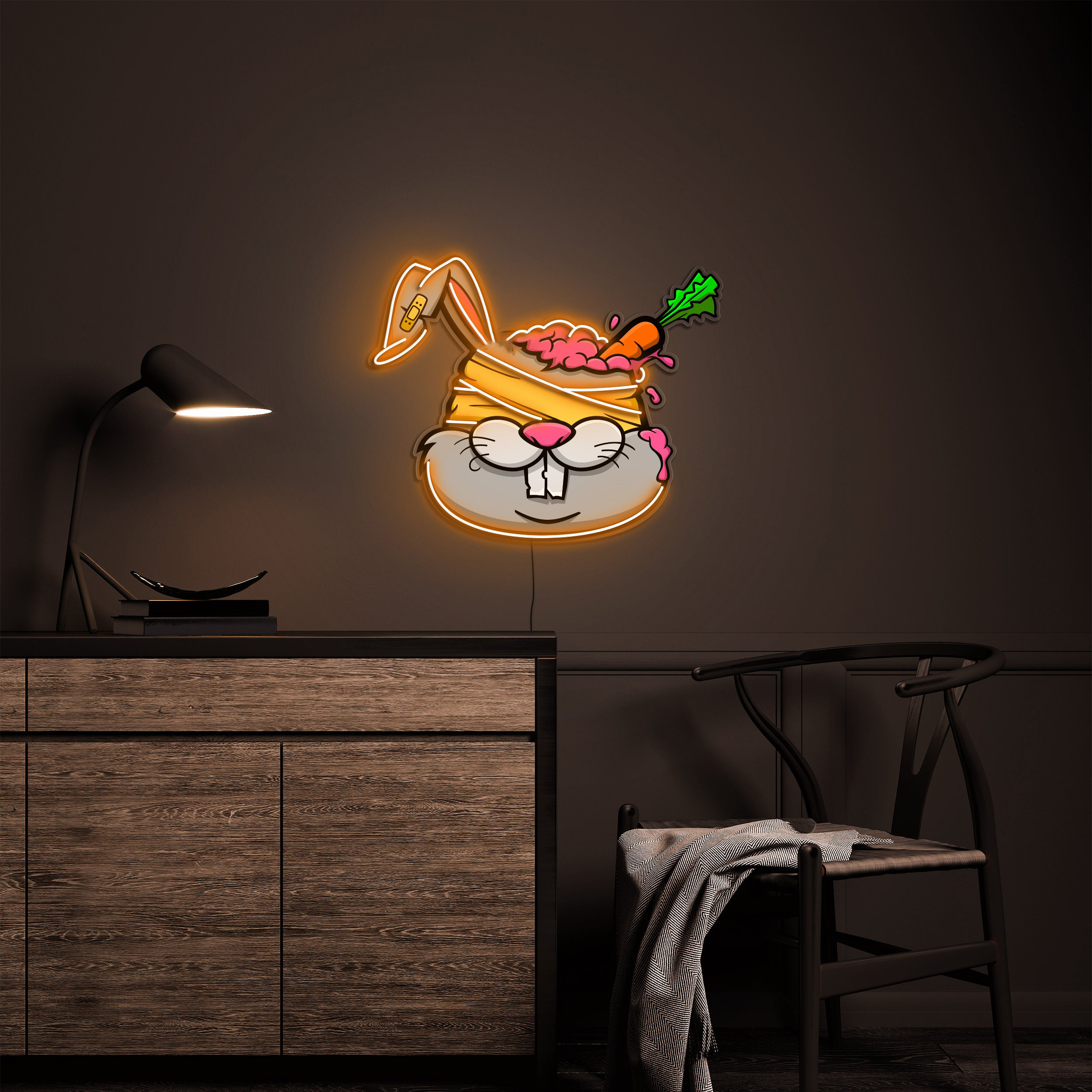Rabbit Neon Light, Rabbit Head Neon Sign, Rabbit Led Neon Pop Art Sign, Rabbit with Carrot Hat Neon Sign, Gamr Room decor, Gift Idea
