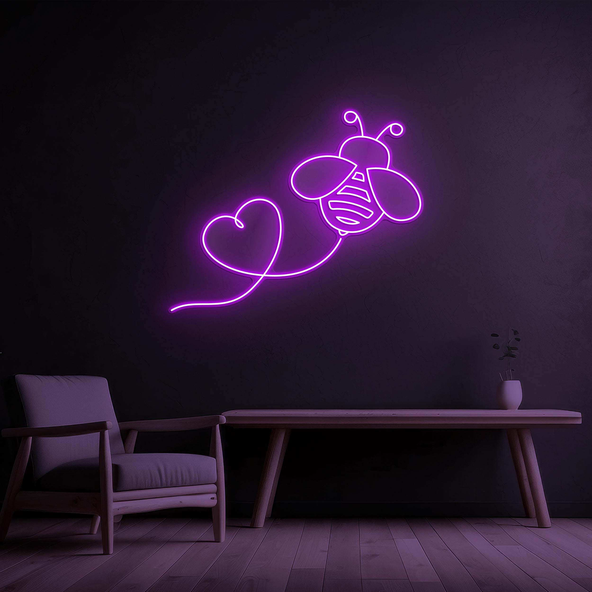 Bee Heart Neon Sign, Bee Heart LED Light, Bee Heart Wall Art, Flying Bee Heart Line Sign, Home, Room, Birthday & Party Decor, Bee Lover Gift