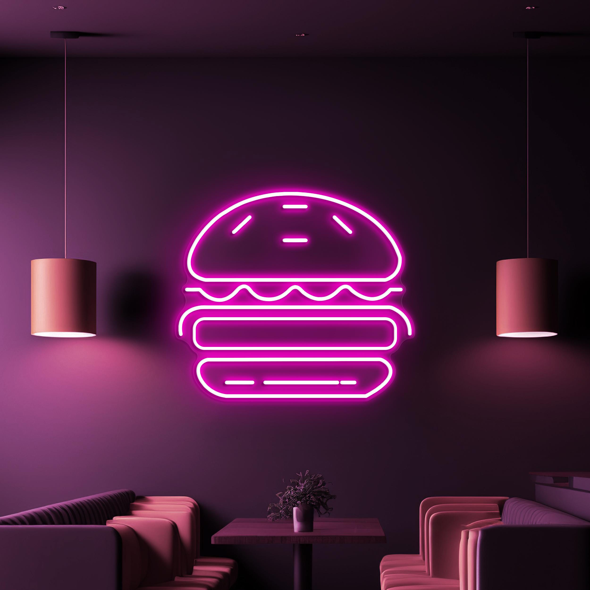 Burger Neon Sign, Burger LED Light, Hamburger Wall Art, Fast Food Restaurant Neon Light, Burger Shop Wall Decor, Gift For Burger Lover