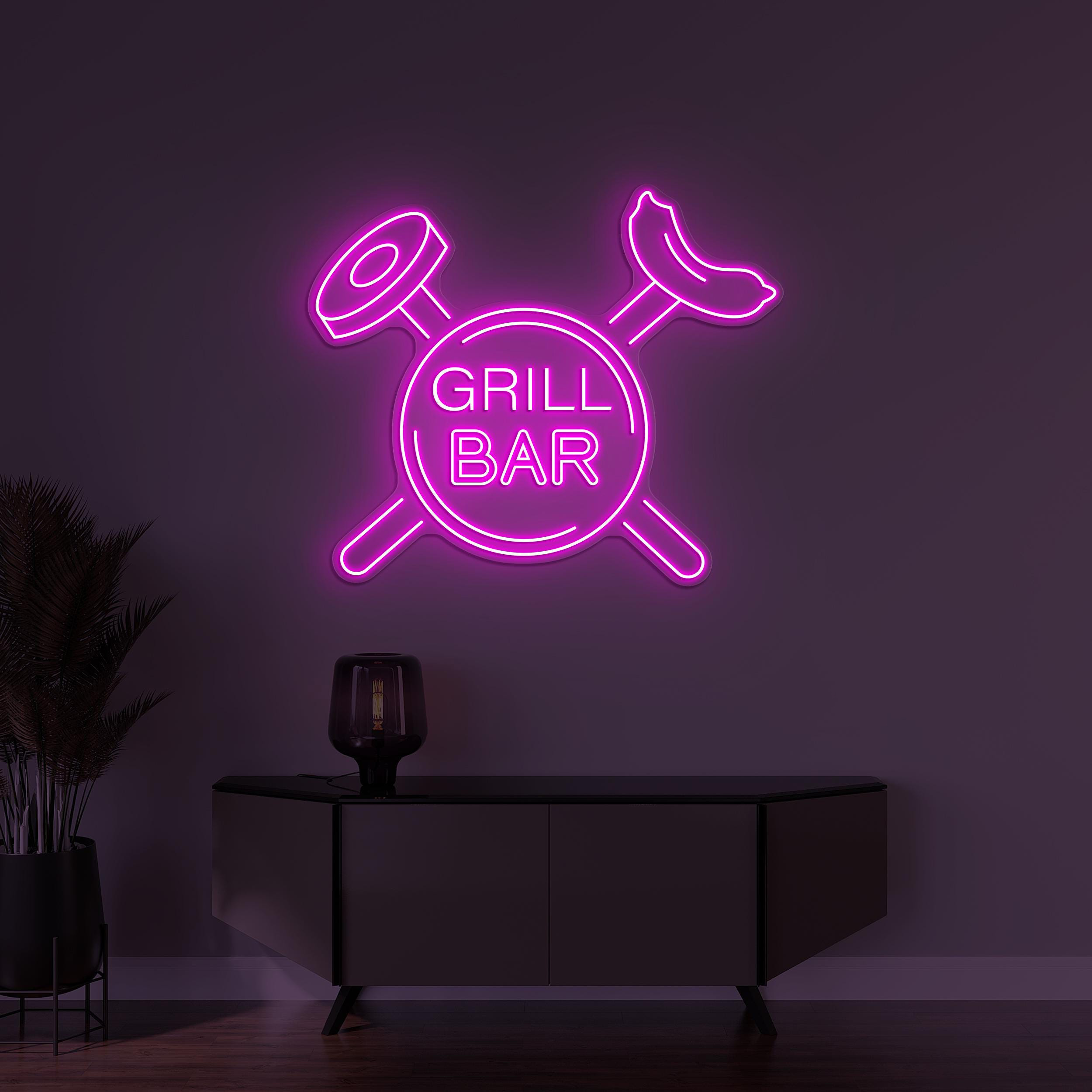 Grill Bar Neon Sign, Grill Bar LED Light, BBQ Wall Decor, Custom Neon Sign, BBQ Party Wall Art, Kitchen Wall Sign, Personalized Grill Bar