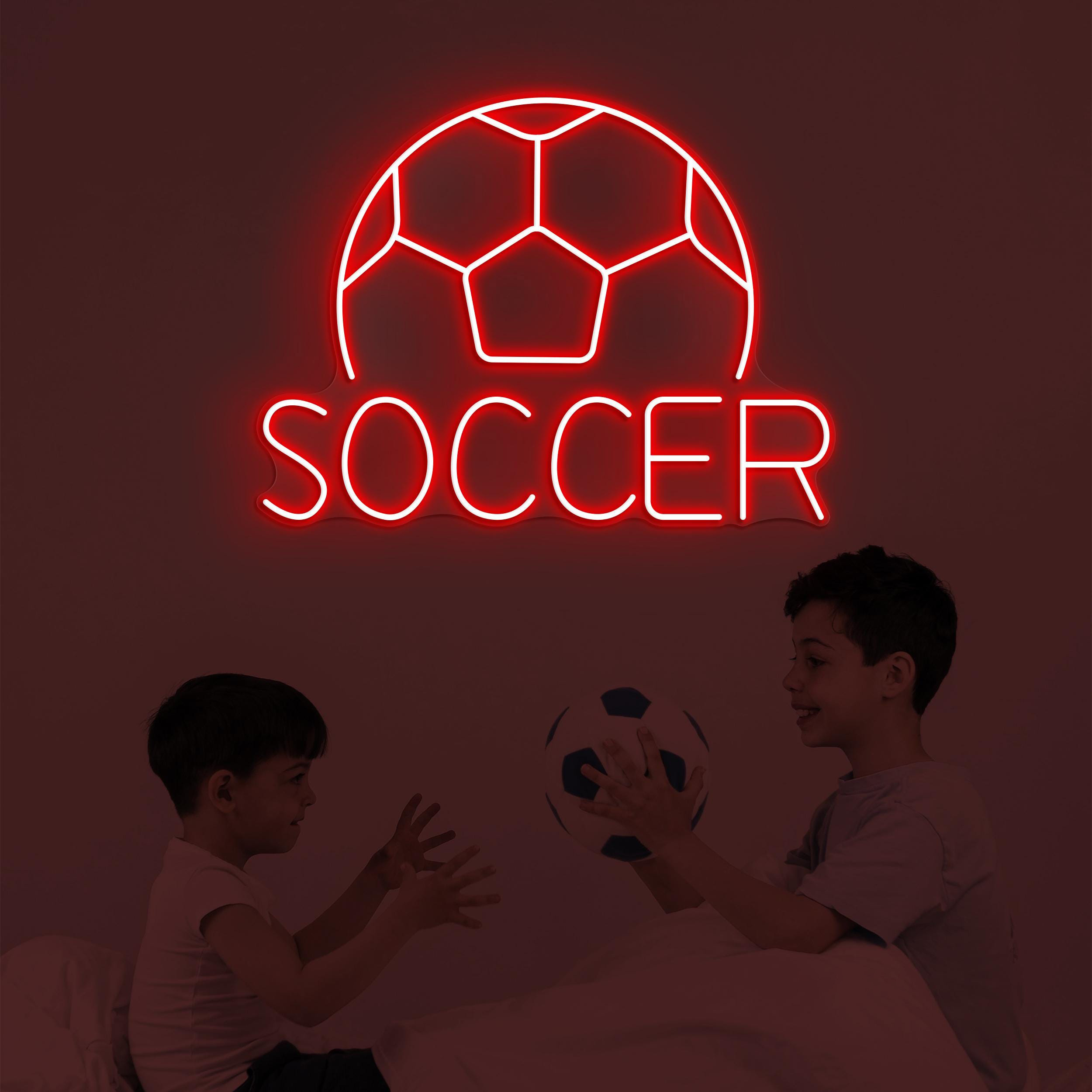 Soccer Neon Sign, Soccer LED Light, Soccer Logo Wall Art, Goal Wall Decor, Game On Neon Sign, Birthday Gift for Soccer Lover, Game Room Art