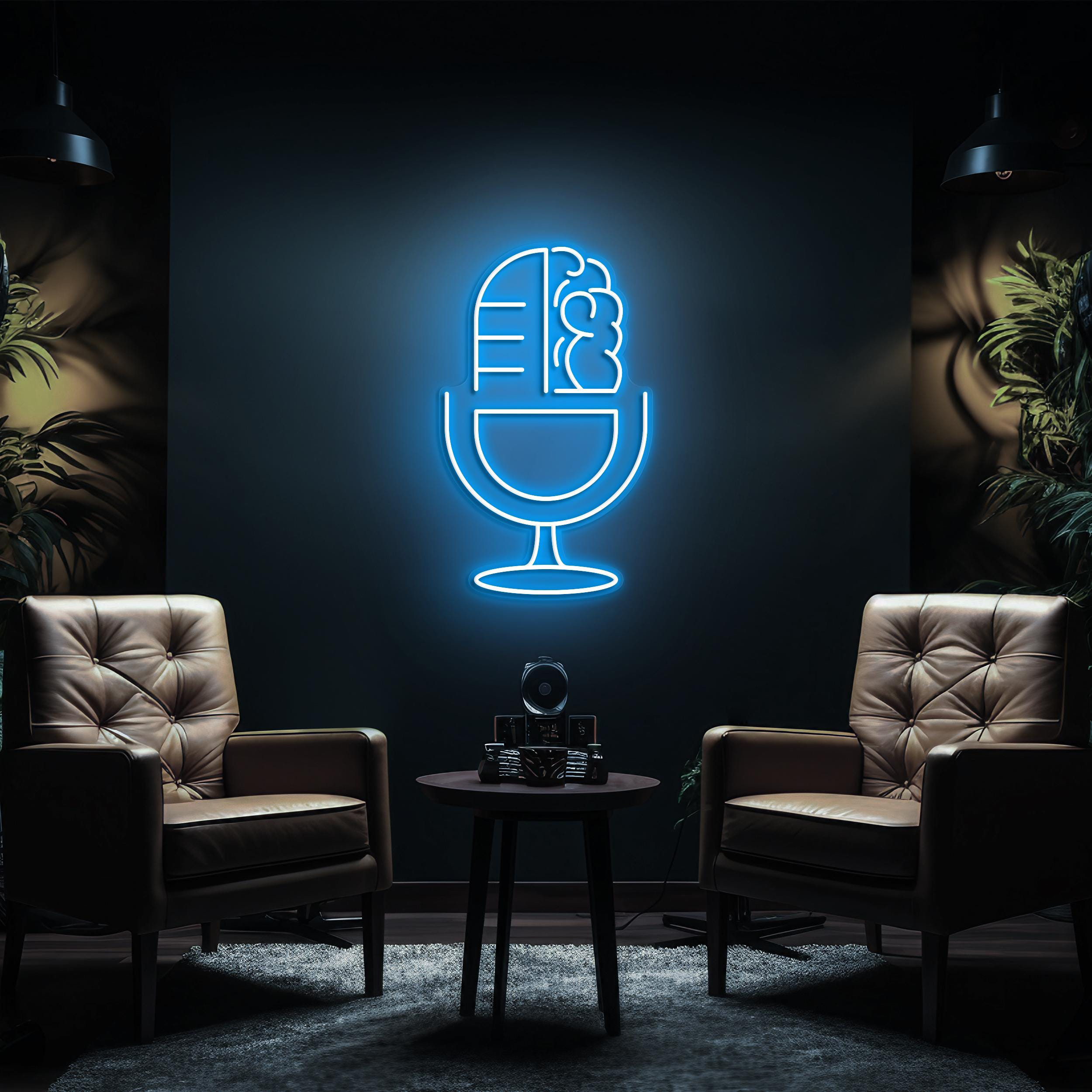 Brain and Mic Neon Sign, Podcast Microphone LED Light, Wall Art for Recording Studio, Home Decor, Podcast Radio Music Club, Personalized Art