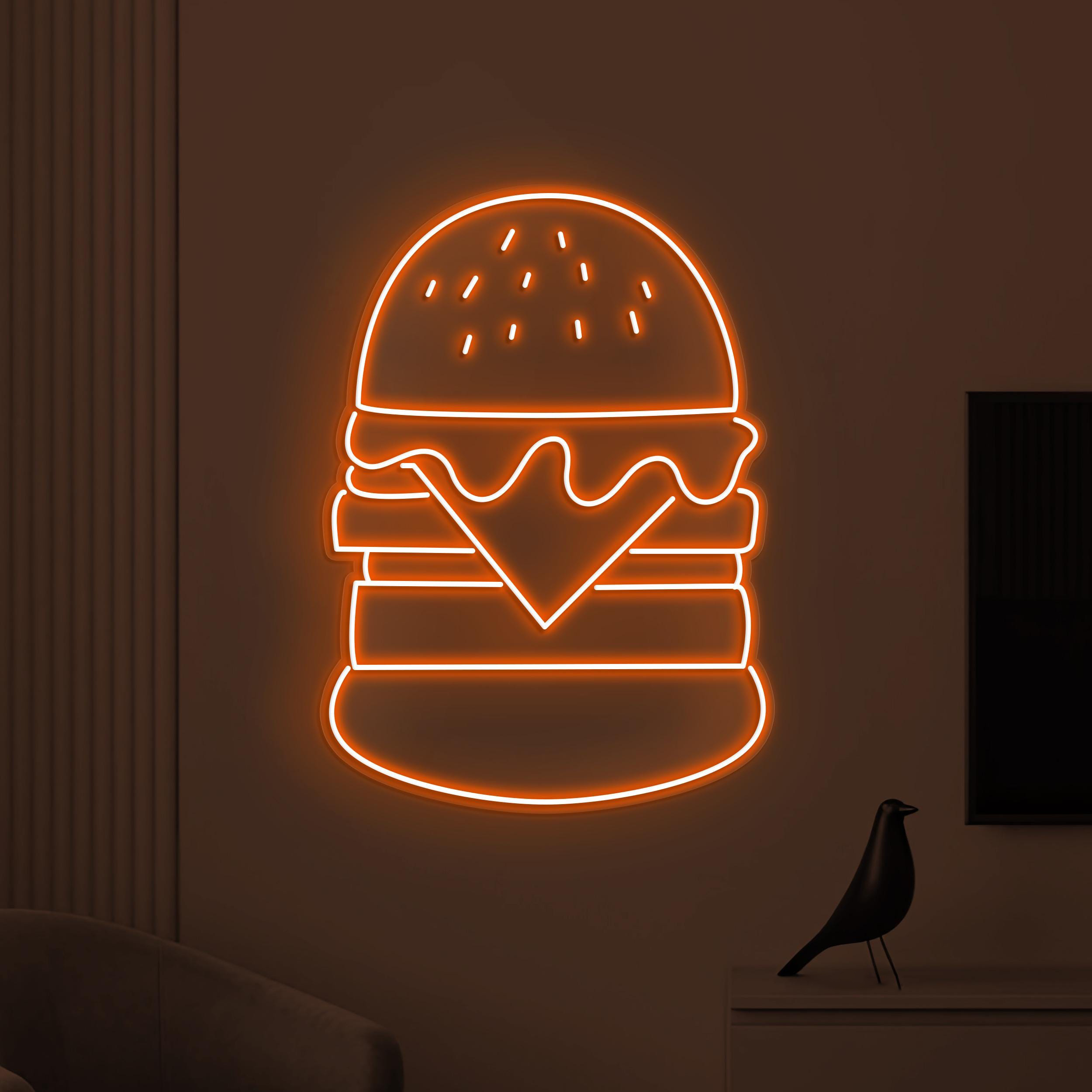 Burger Neon Sign, Hamburger LED Light, Fast Food Wall Decor, Restaurant Wall Art, Burger Cafe Neon Light, Burger Lover Gift, Burger Neon Art
