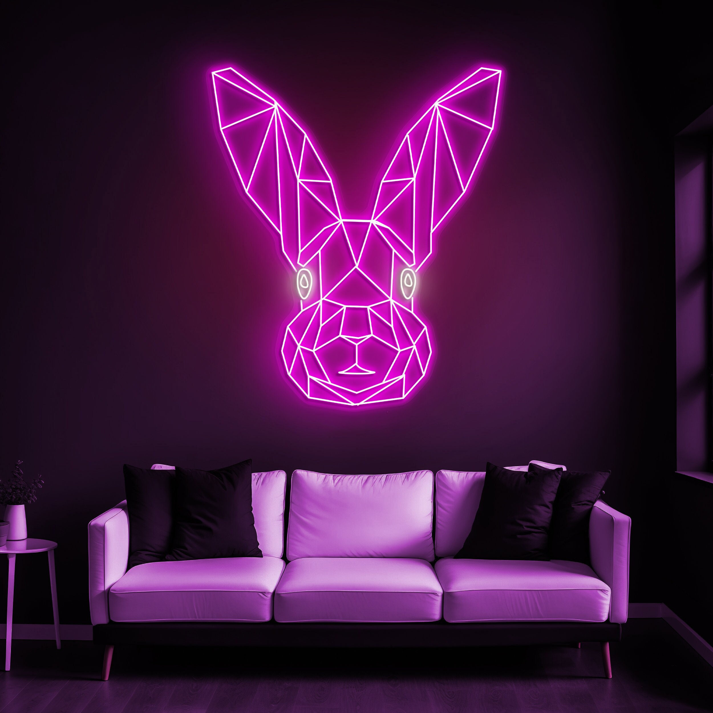Geometric Rabbit Neon Sign, Bunny Room Decor, Neon Art, Gift for Rabbit Lovers, Kids' Room Decor, Wall Decor, Neon Sign for Nursery decor