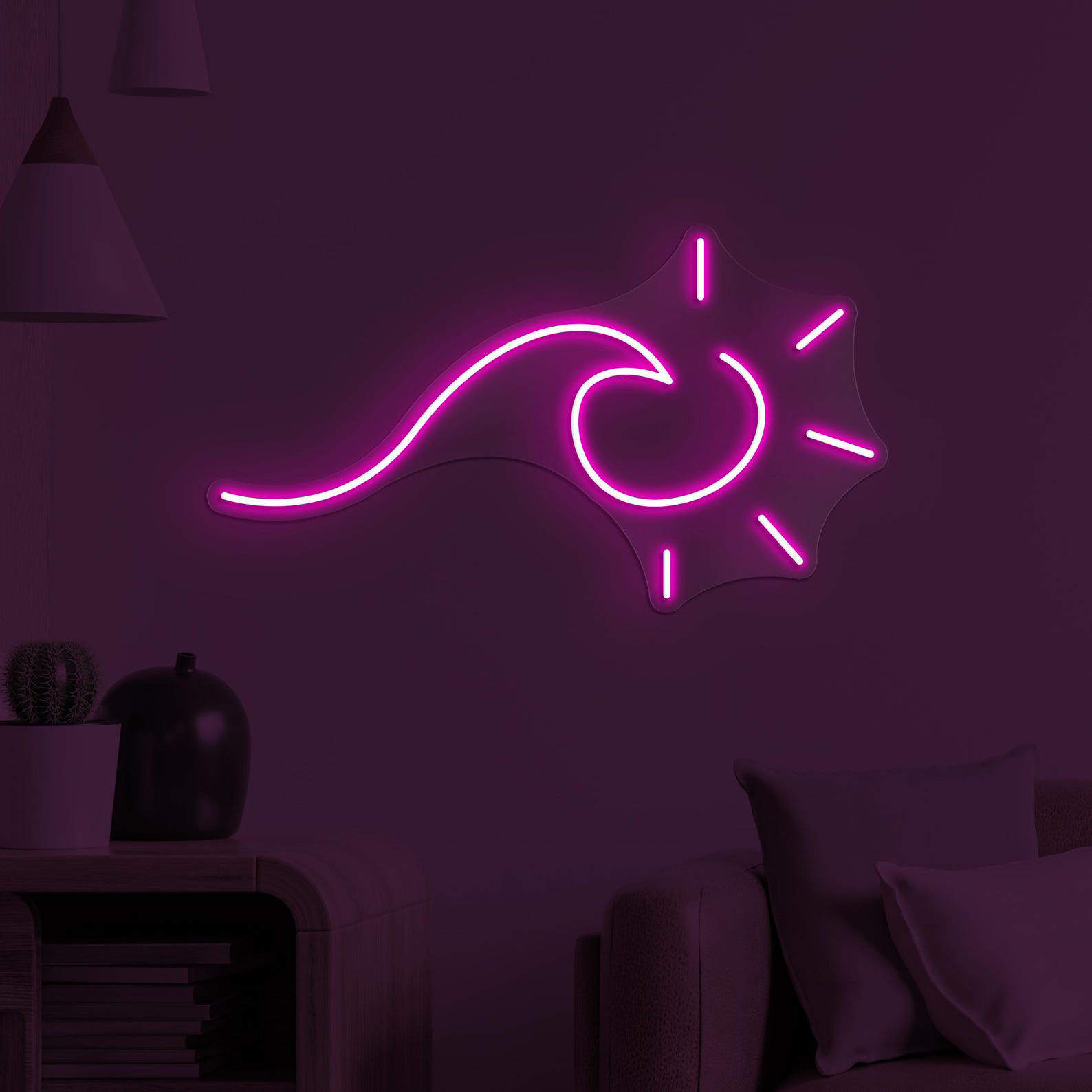 Wave With Sun Neon Sign, Wave With Sun LED Light, Wave & Sun Wall Decor, Beach Wall Art, Summer Vibes Neon Light, Kids Room Wall Decor