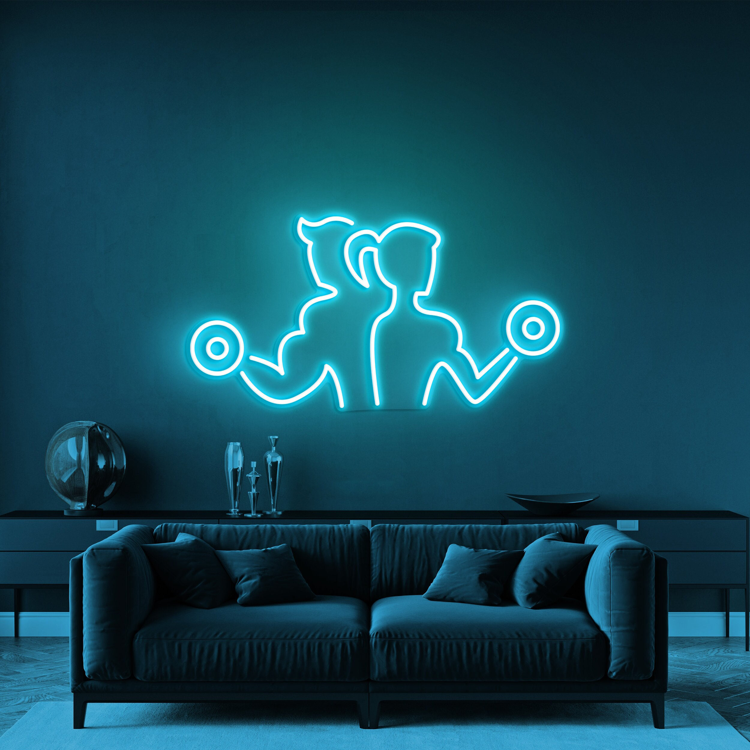 Gym Neon Sign, Man and Woman with Dumbbells Light, Fitness Decor, Custom Gym Signs, Barbell Weightlifting Sign,Neon Light for Gyms and Shops