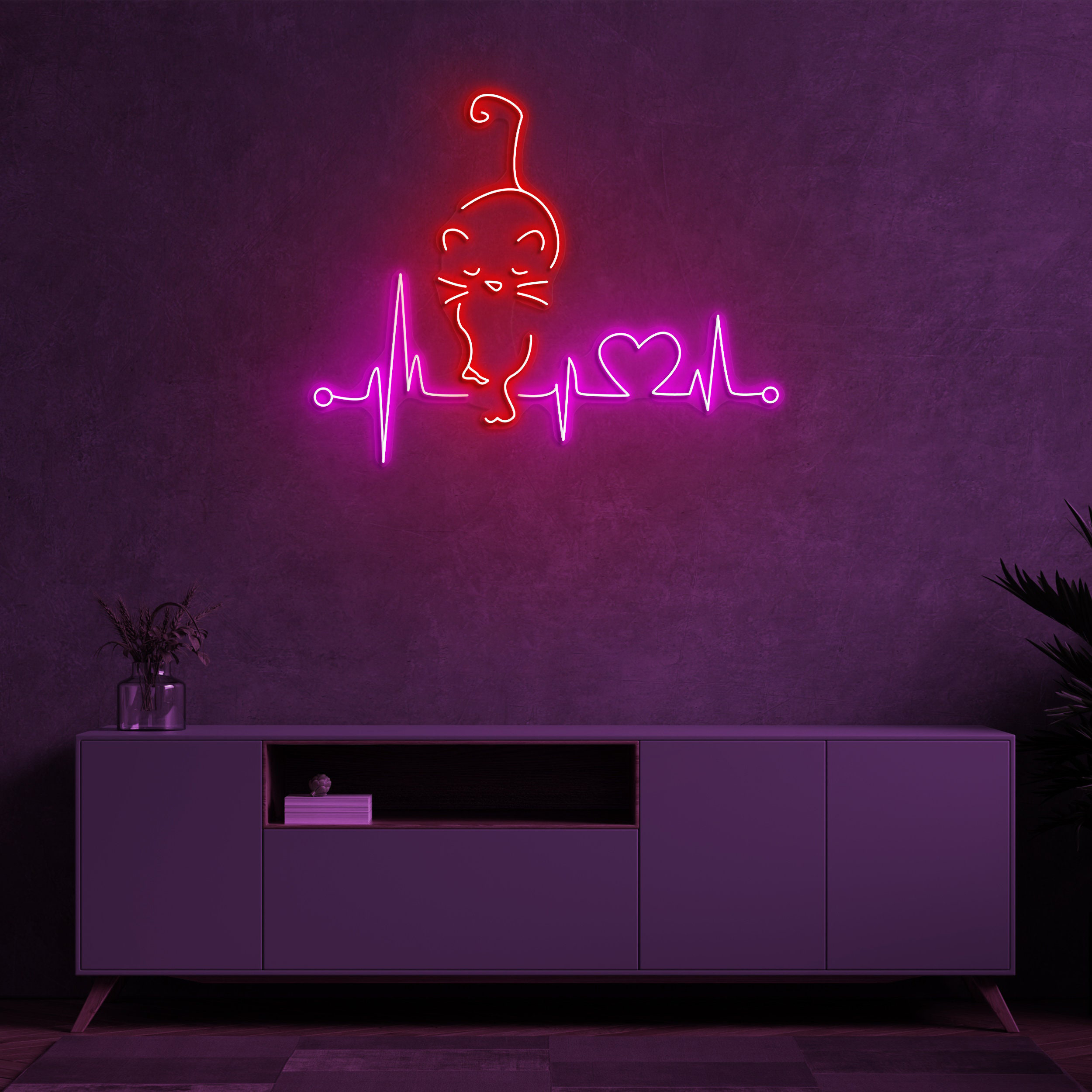 Heartbeat Cat Neon Sign, Heartbeat LED Light, CatBeat Neon Art, Cat Heartbeat Wall Decor Sign, Heartbeat Love Pet Decor, Heartbeat Wall Art