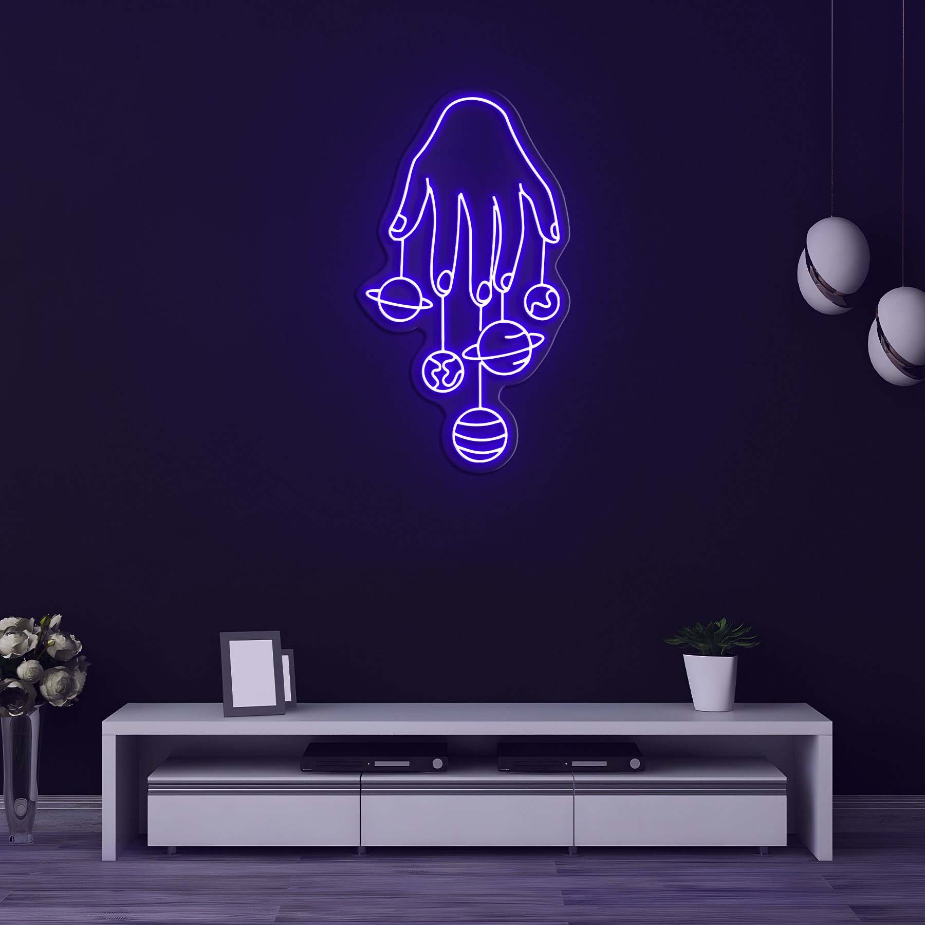 Hand Neon Sign, Planets LED Light Wall Decor, Galaxy Art, Cosmic Hand Neon Light, Planet Hand LED Sign, Room Wall Decor, Galaxy Neon Light