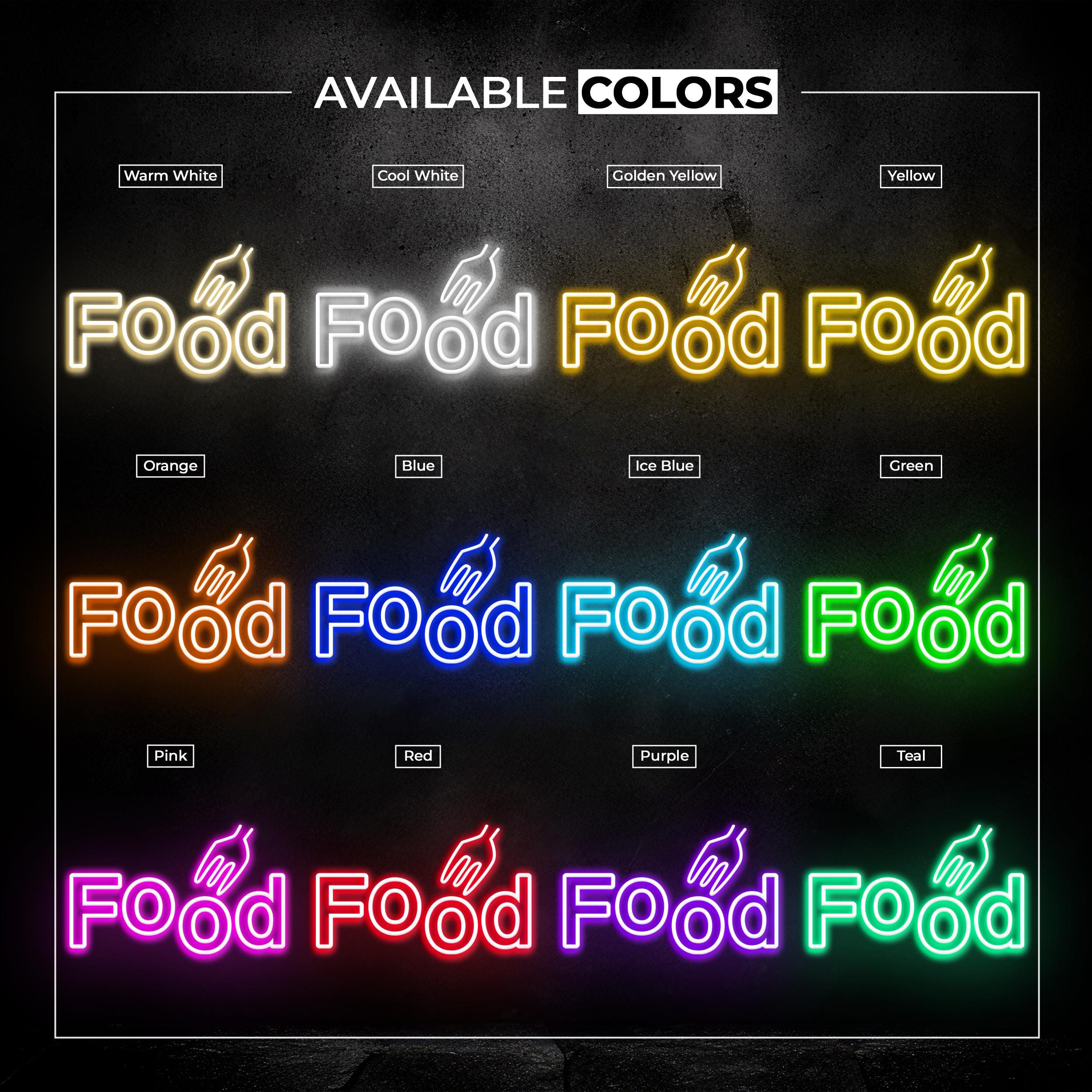 Food Neon Sign, Food LED Light, Fork Food Wall Decor, Restaurant Wall Art, Eat Food Neon Sign, Cafe and Bar Neon Light, Kitchen Neon Decor
