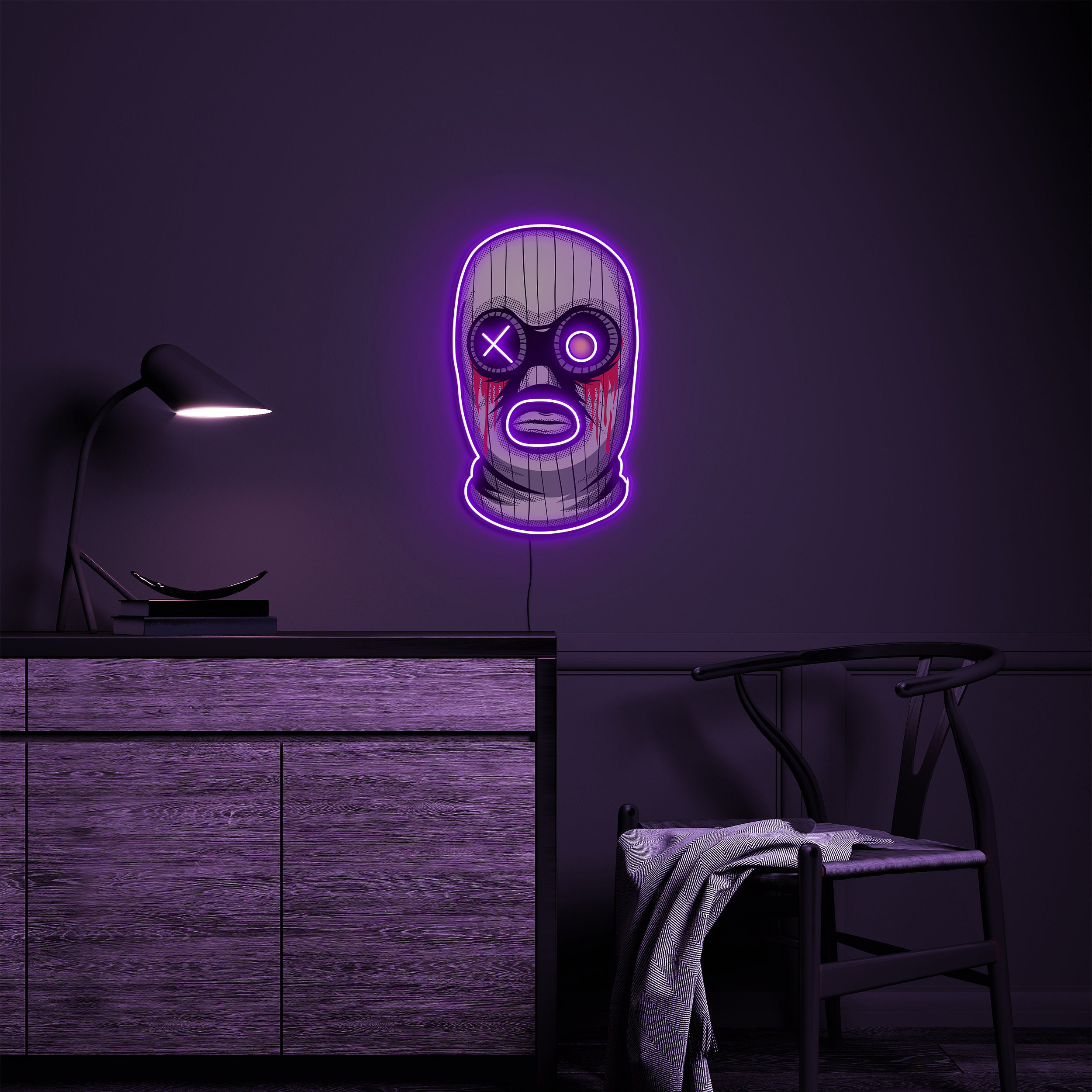 Mask Neon Sign, Led Neon pop Art, Halloween Mask LED Sign, Neon Wall Art, Robber Mask Light for Game Room, Birthday, Gift for Boys, Gamers