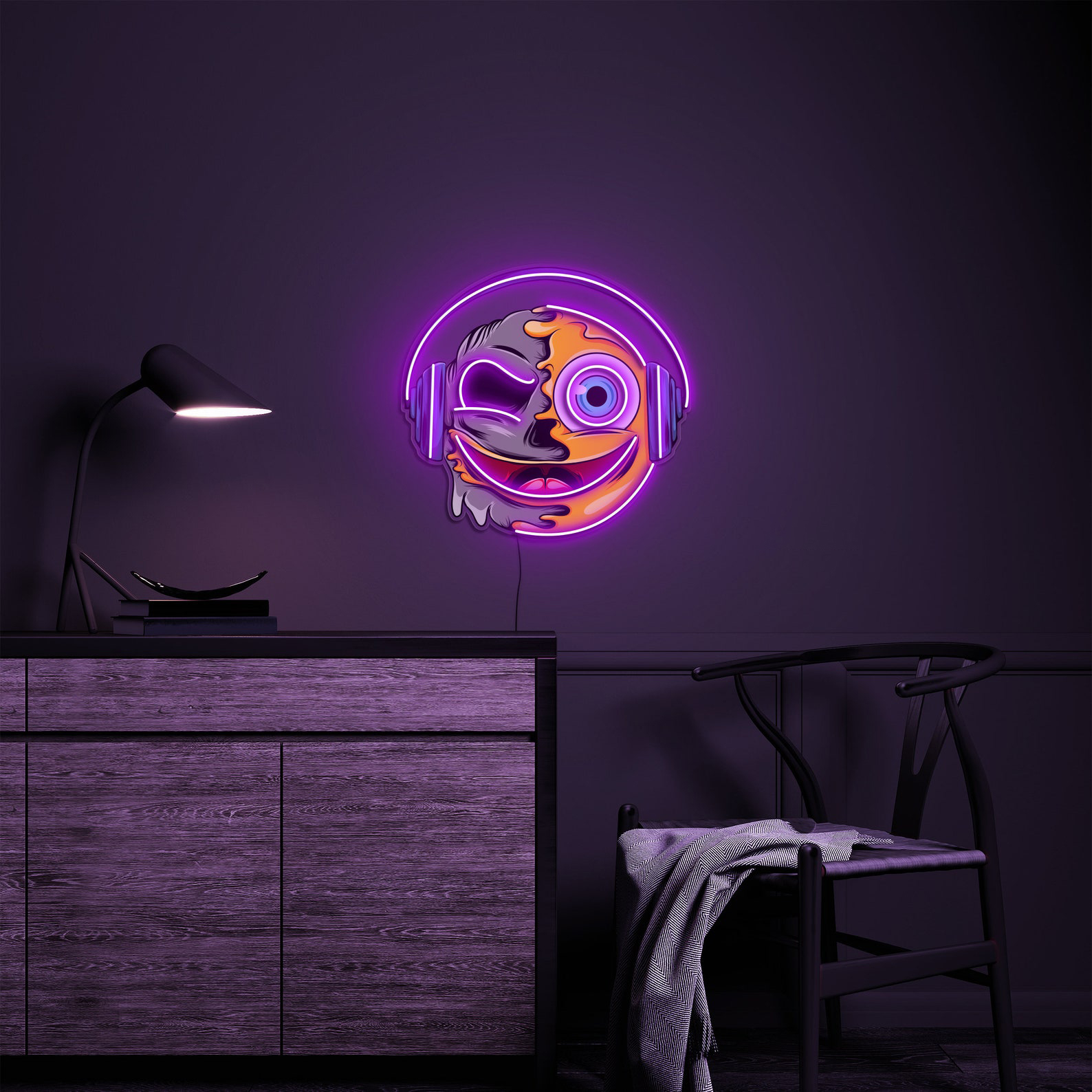 Emoji Neon Sign, Smiley Face Emoji Headphones Neon Sign, Led Neon Pop Art Sign, Emoji Sign,Game Room decor, Wall decor, Smily Neon Sign,Gift