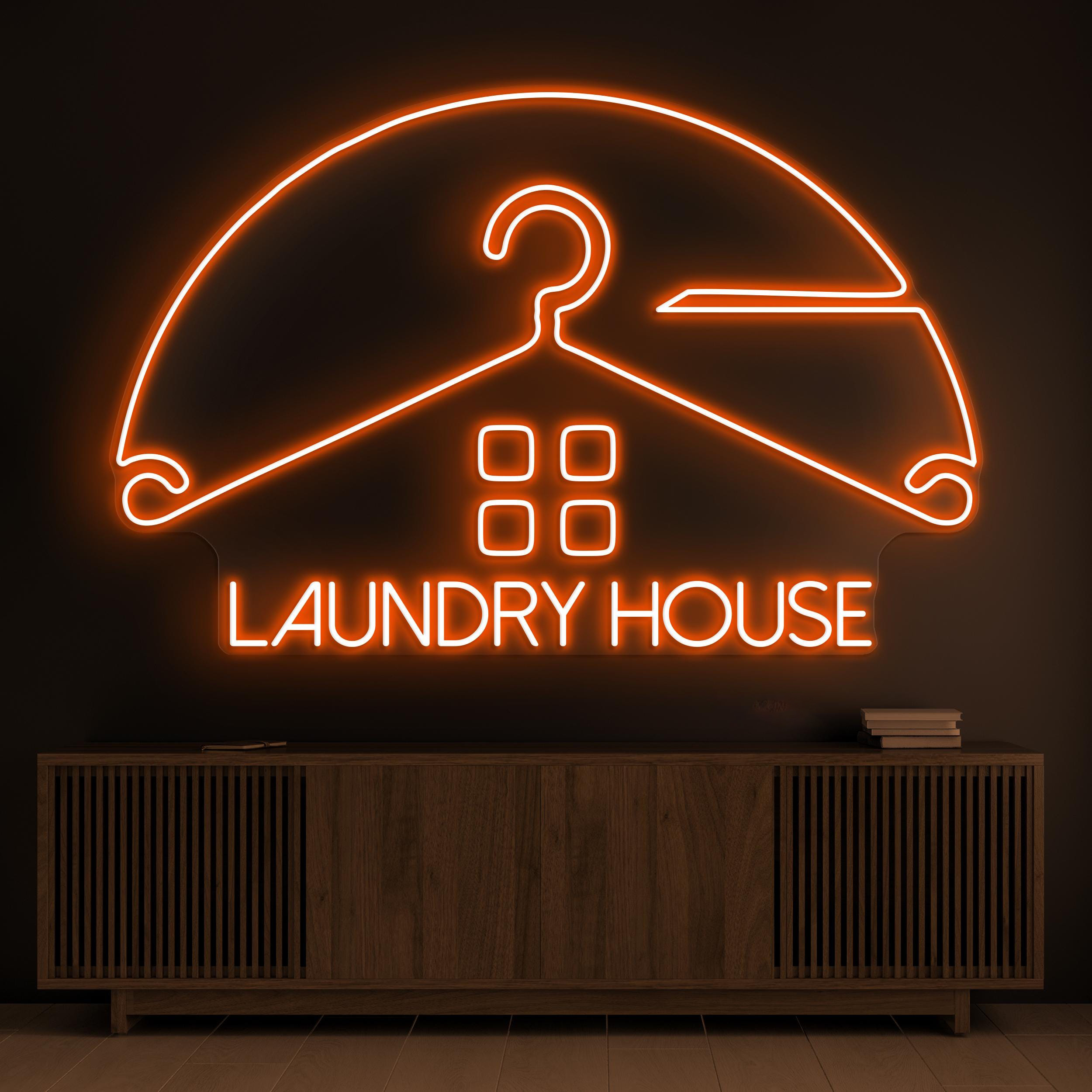 Laundry House Neon Sign, Laundry House LED Light, Laundry Room Wall Decor, Clean Clothes Wall Sign, Hanger Neon Light, Dry Clean Shop Decor