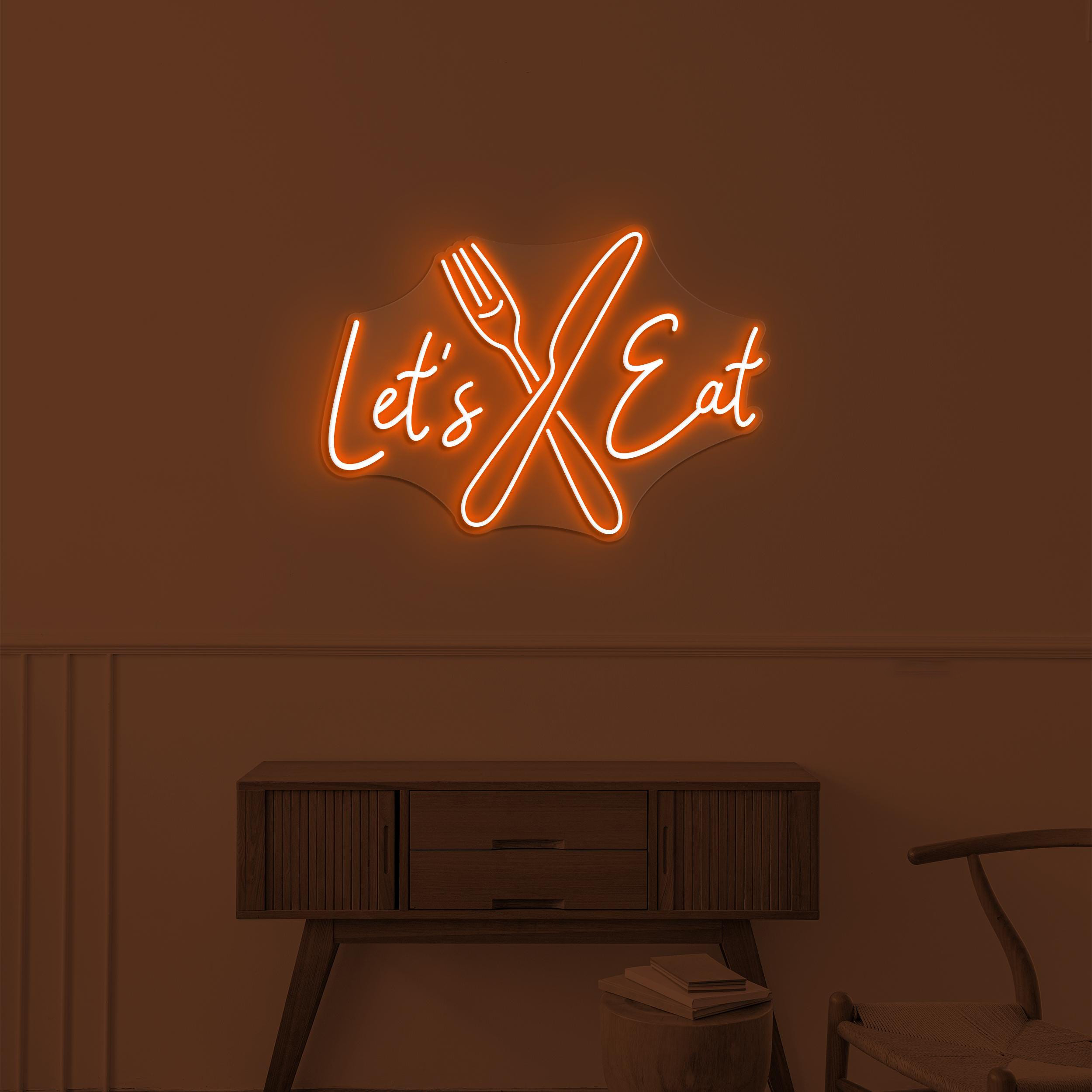 Let's Eat Neon Sign, Let's Eat LED Light, Dinning Room Decor, Knife & Fork Sign, Restaurant Wall Art, Kitchen Wall Neon Art, Cafe Neon Art