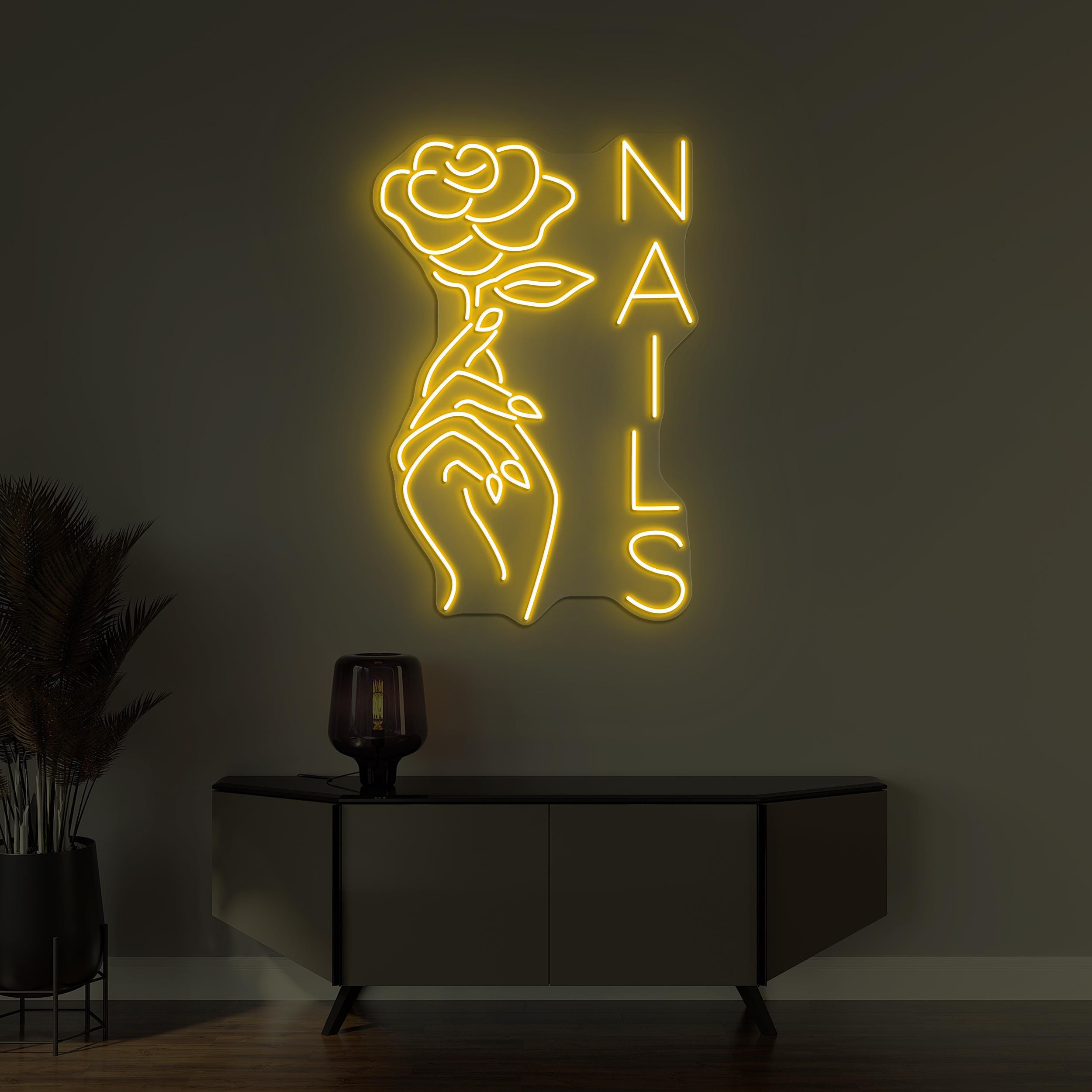 Nails Neon Sign, Nails LED Light, Hand Hold Rose Wall Decor, Custom Neon Sign, Nails Logo Neon Art, Beauty Saloon Wall Art, Manicure Sign