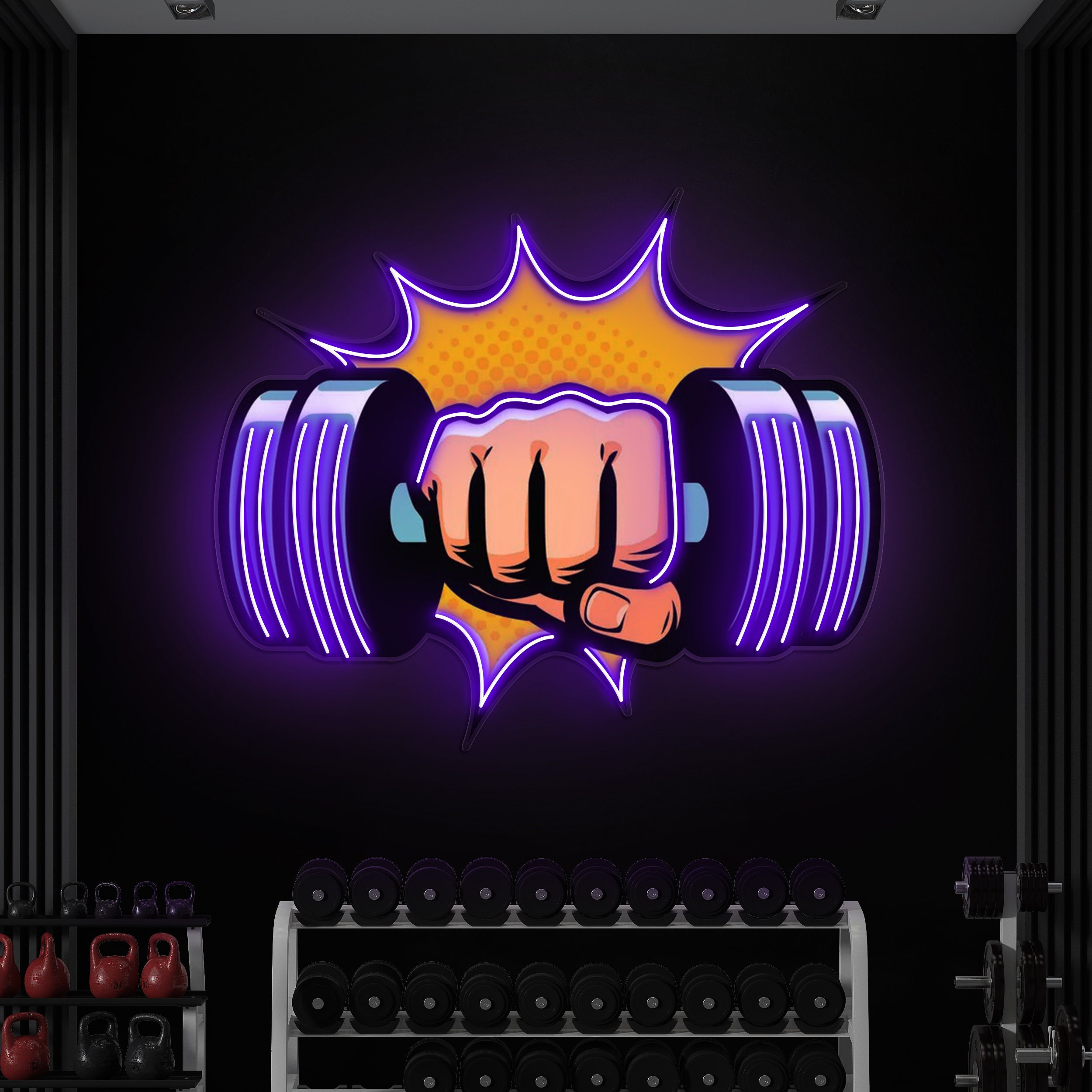 Dumbbell Neon Light Sign, Arm with Dumbbell Neon Pop Art, Gym Decor, Fitness Neon Sign for Room, Shop, Business, Home Gym, Workout Room,Gift
