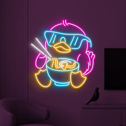 Cute Duck Neon Sign, Duck Eating Ramen LED Light, Japanese Restaurant Wall Decor, Noodles Neon Sign, Ramen Neon Art, Gift for Ramen Lover