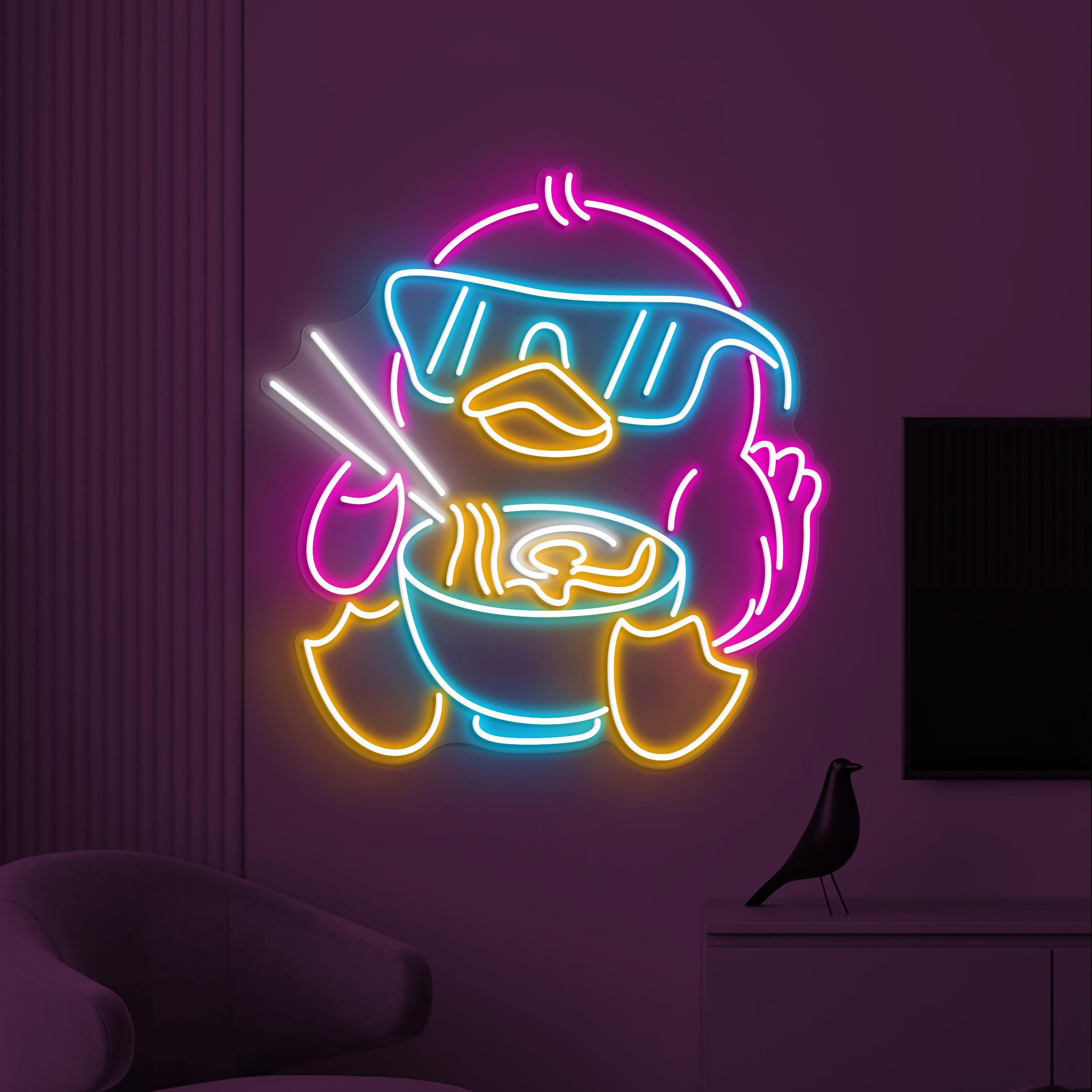 Cute Duck Neon Sign, Duck Eating Ramen LED Light, Japanese Restaurant Wall Decor, Noodles Neon Sign, Ramen Neon Art, Gift for Ramen Lover
