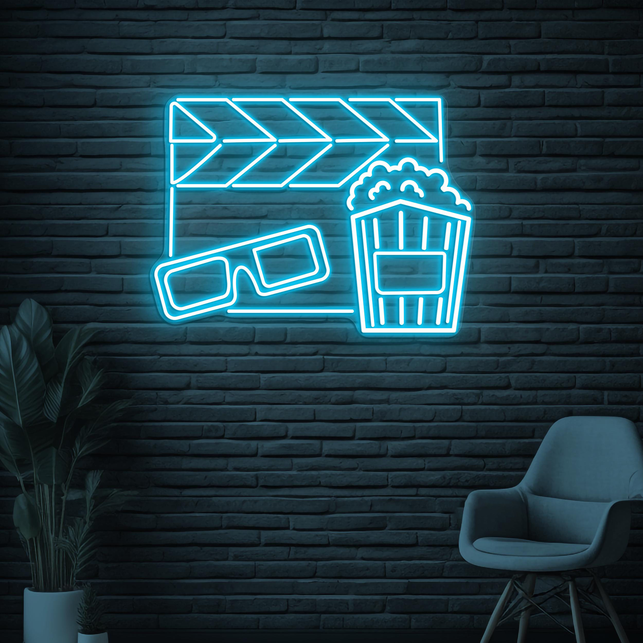 Movie Night Neon Sign, Movie Night LED Light, Cinema Room Decor, Movie Neon Art, Cinema Popcorn & Glasses Sign, Movie Lover Gift, Cinema Art