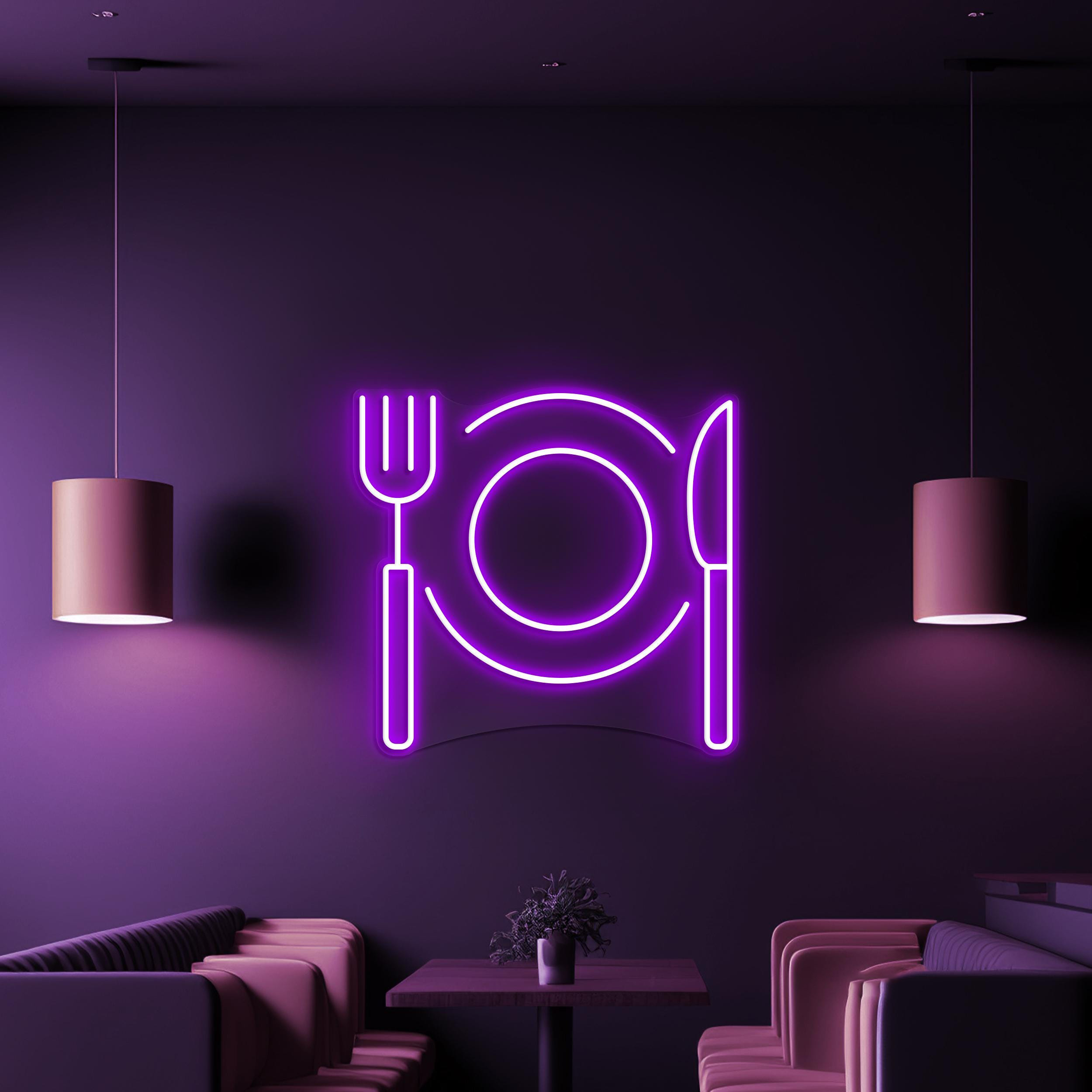 Fork Plate Knife Neon Sign, Fork Plate Knife LED Light, Food Shop Wall Decor, Kitchen Wall Art, Restaurants Neon Light, Dinner Time Neon Art
