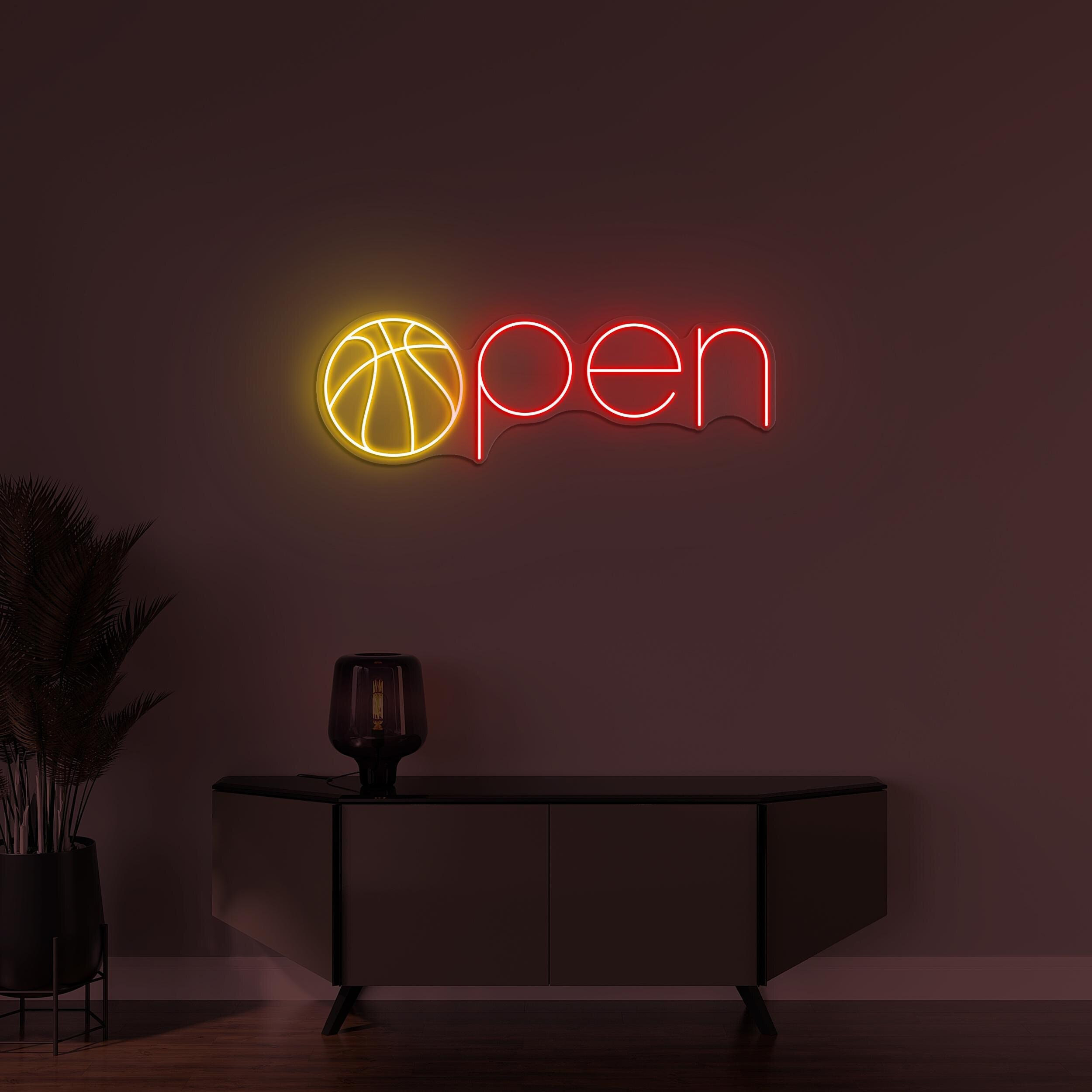 Open Neon Sign, Open LED Light, Basketball Club Wall Decor, Basketball Court Open Wall Art, Sports Shop Led Sign, Business Neon Wall Light