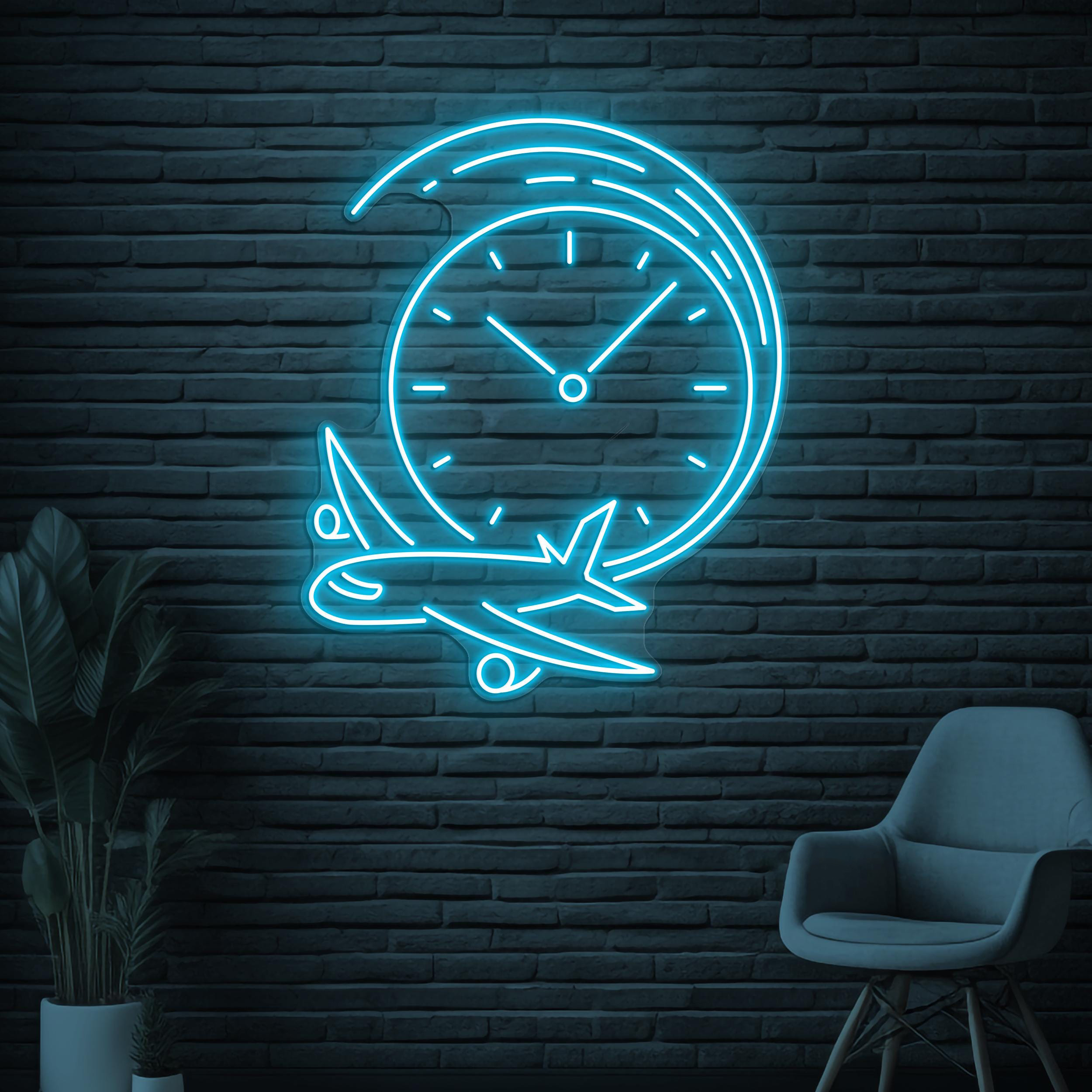 Clock and Plane Neon Sign, Clock and Plane LED Light, Airplane Wall Decor, Airport Neon Art, Travel Neon Sign, Travel Agency Wall Decor