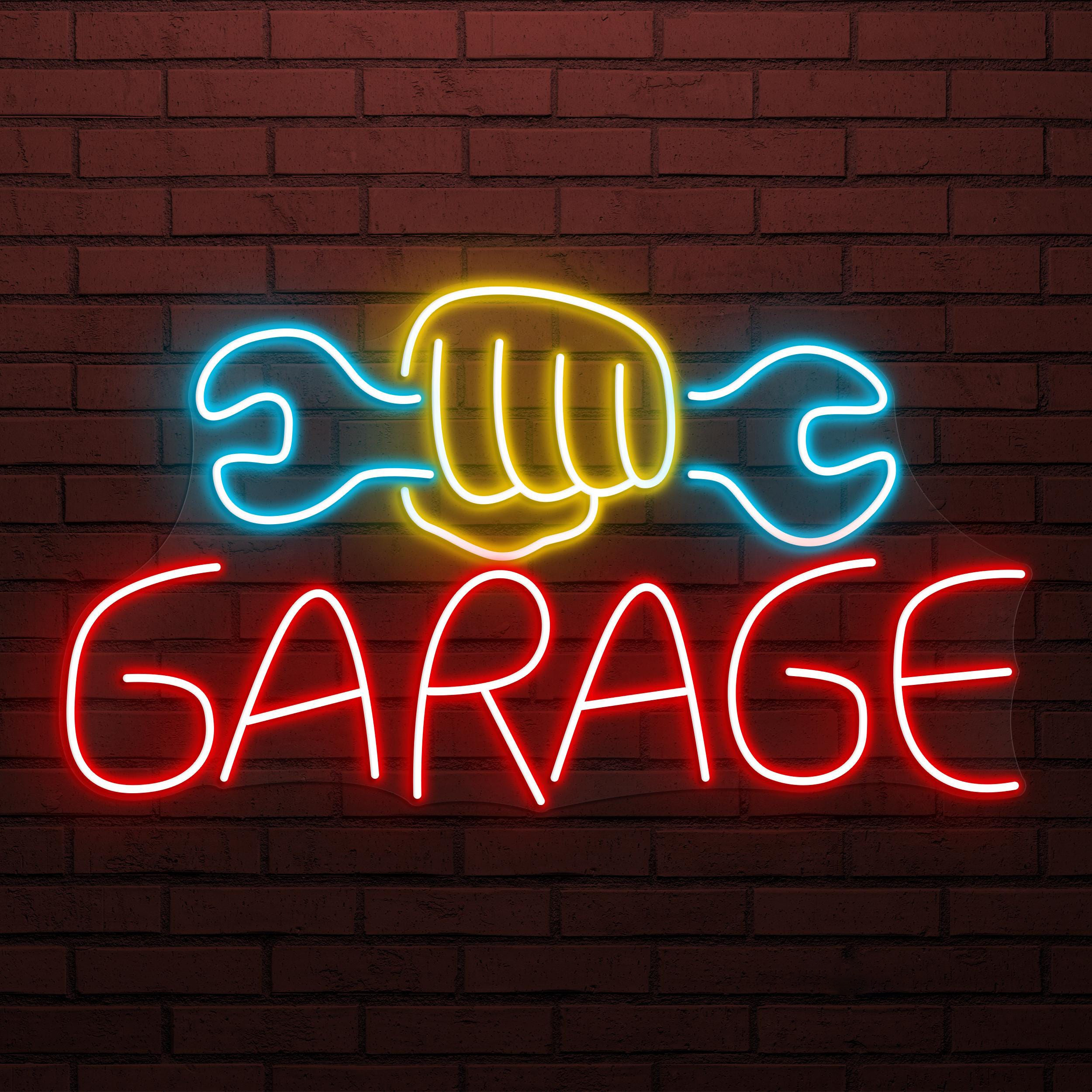 Garage Neon Sign, Garage Led Light, Wrench & Hand Wall Art, Birthday Gift For Dad, Workshop Neon Light, Mechanic Neon Art, Tools Wall Decor