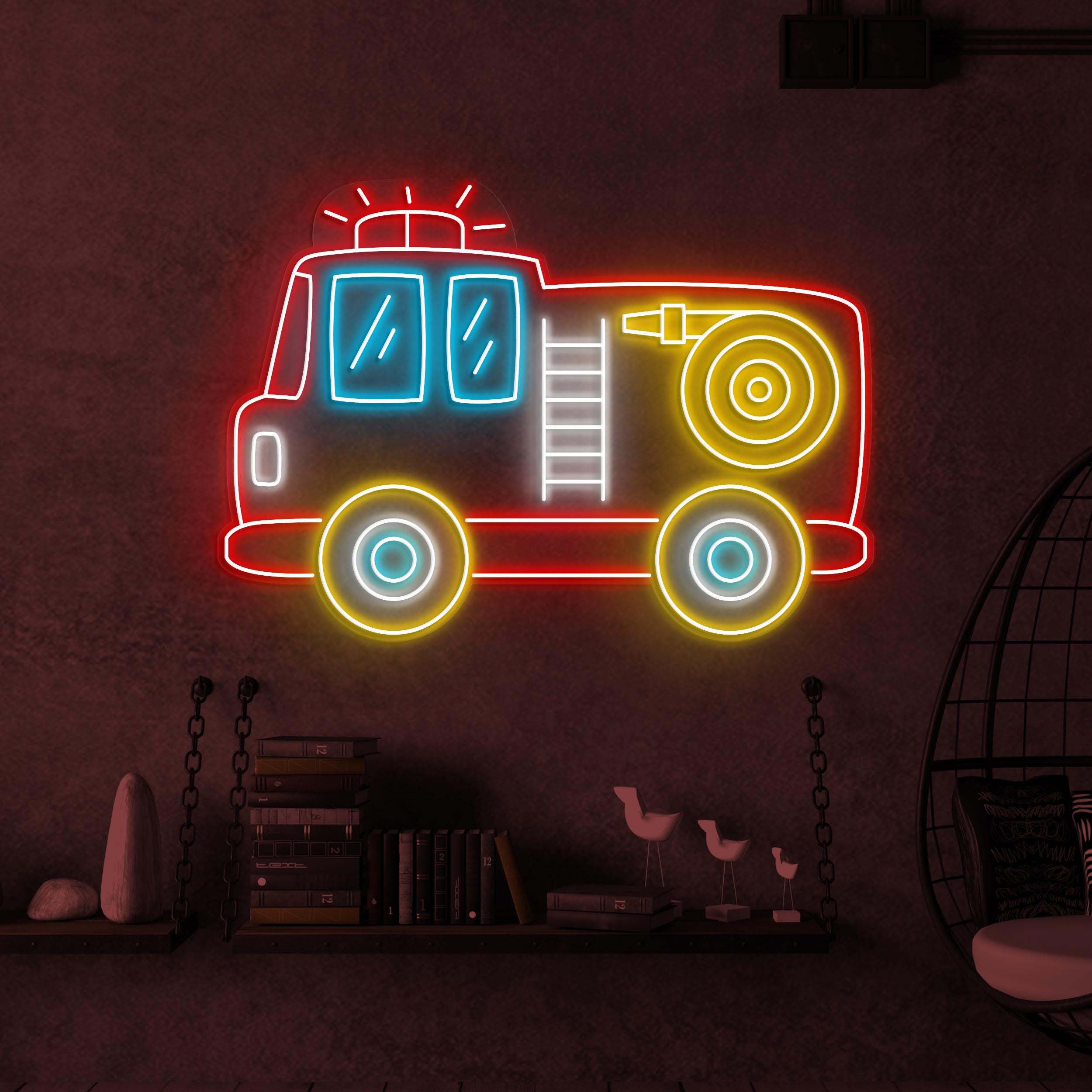 Fire Truck Neon Sign, Fire Truck LED Light, Firefighter Hero Wall Decor, Brave Firefighter Art, Firefighter Office Light, Rescue Room Decor
