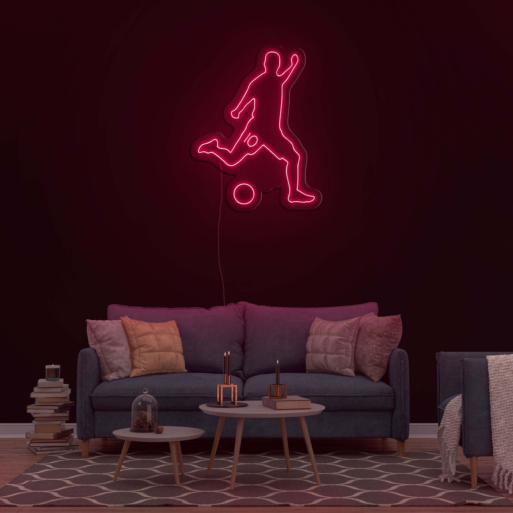 Soccer Player Neon Sign, Soccer Ball LED Light, Football Sports Decor, Soccer Neon Wall Art for Bedroom, Game Room, Man Cave, Athletic Vibes